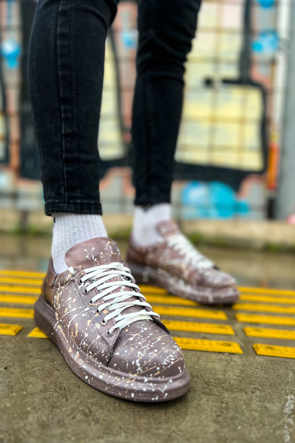 Bağcıklı Baskılı Erkek Spor Ayakkabı Kahve Beyaz Splush - Görsel 2