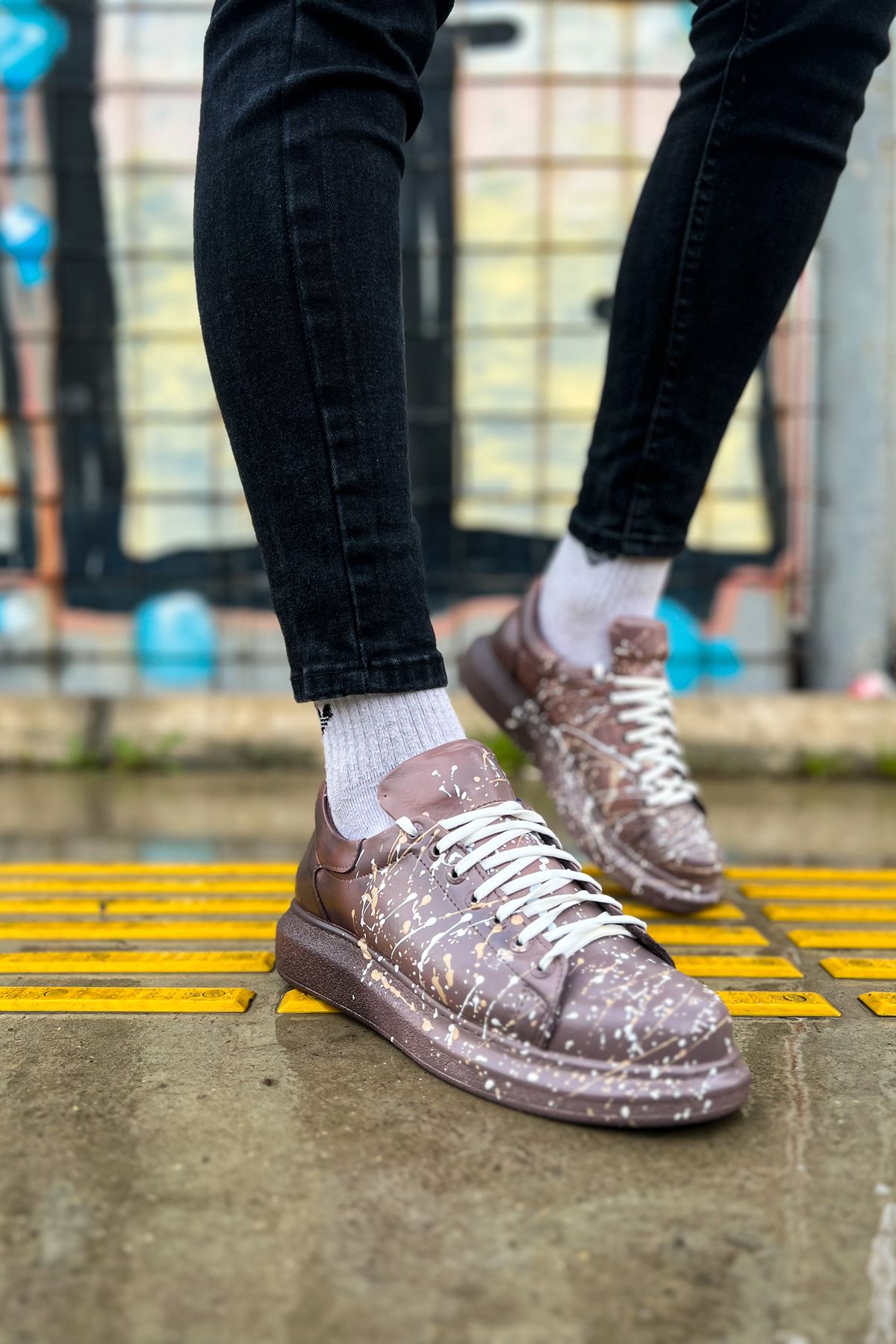 Bağcıklı Baskılı Erkek Spor Ayakkabı Kahve Beyaz Splush - Görsel 3