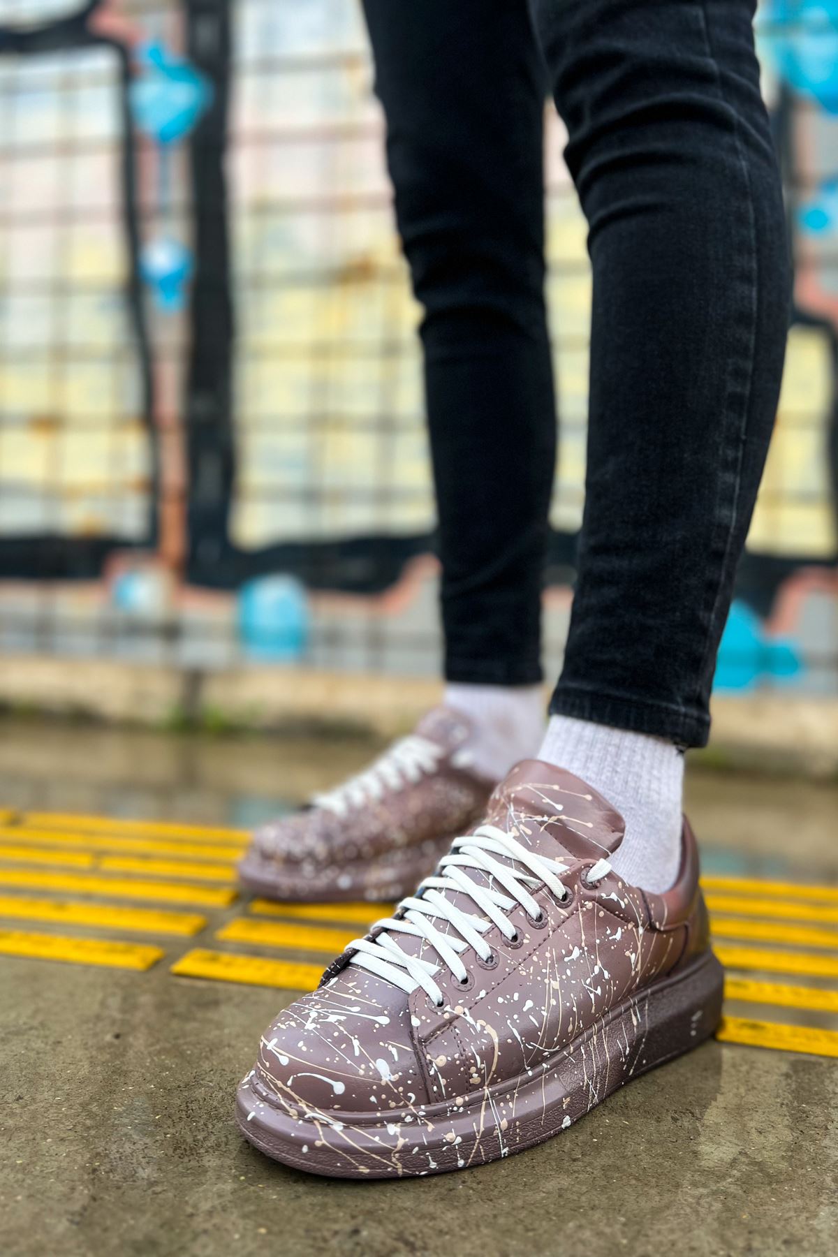 Bağcıklı Baskılı Erkek Spor Ayakkabı Kahve Beyaz Splush - Görsel 4