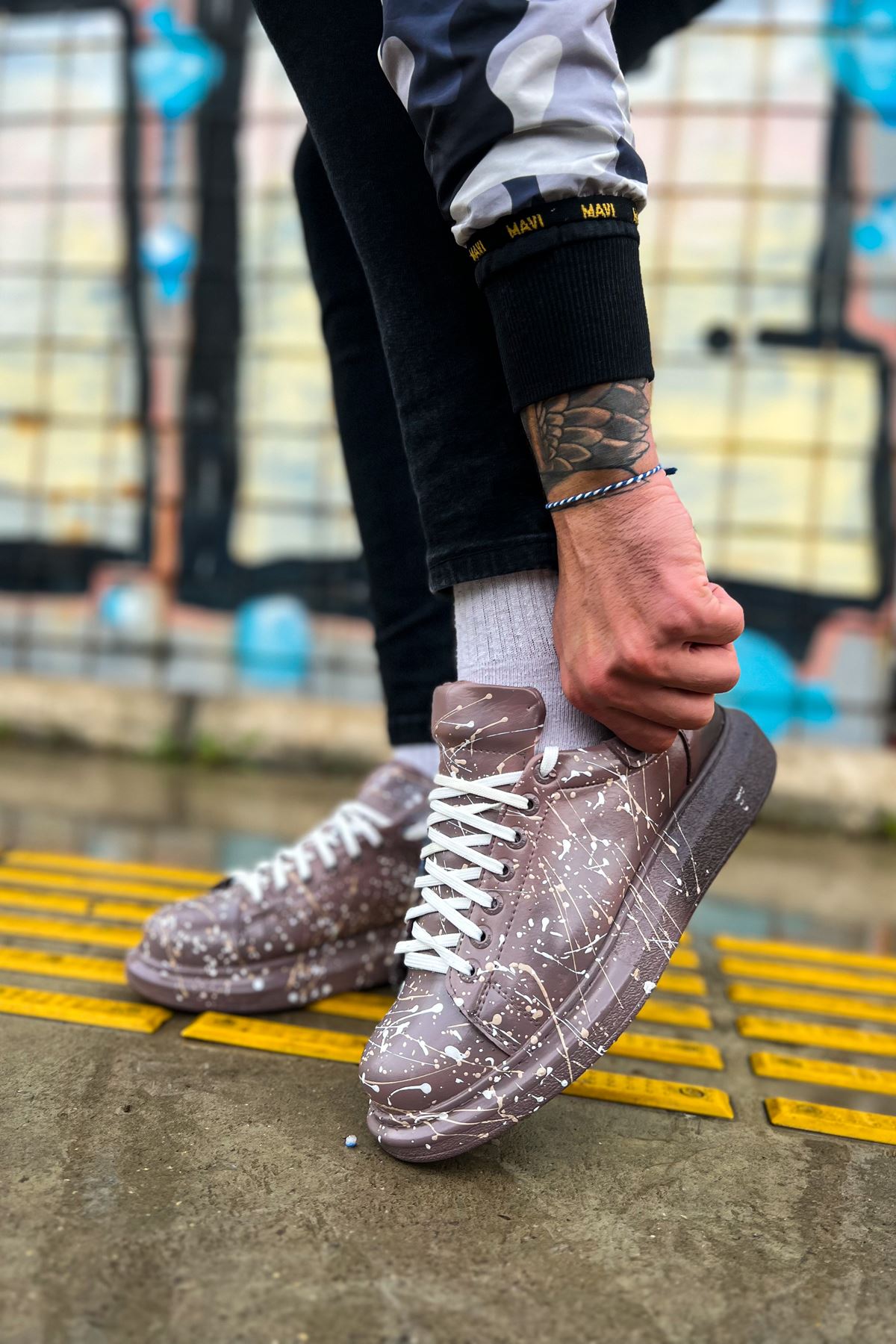 Bağcıklı Baskılı Erkek Spor Ayakkabı Kahve Beyaz Splush - Görsel 5