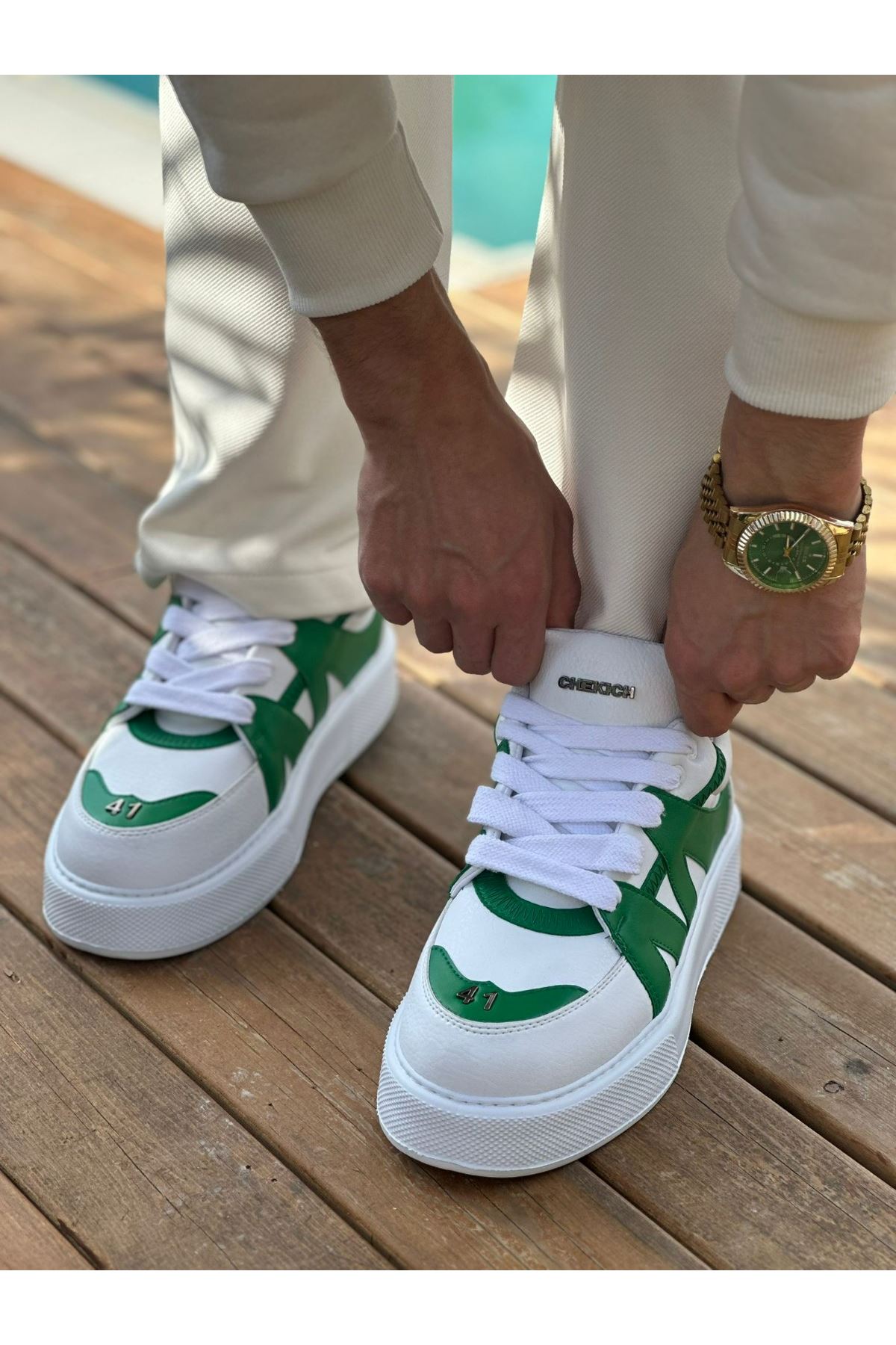 Bağcıklı Erkek Spor Ayakkabı Beyaz Bej - Görsel 3