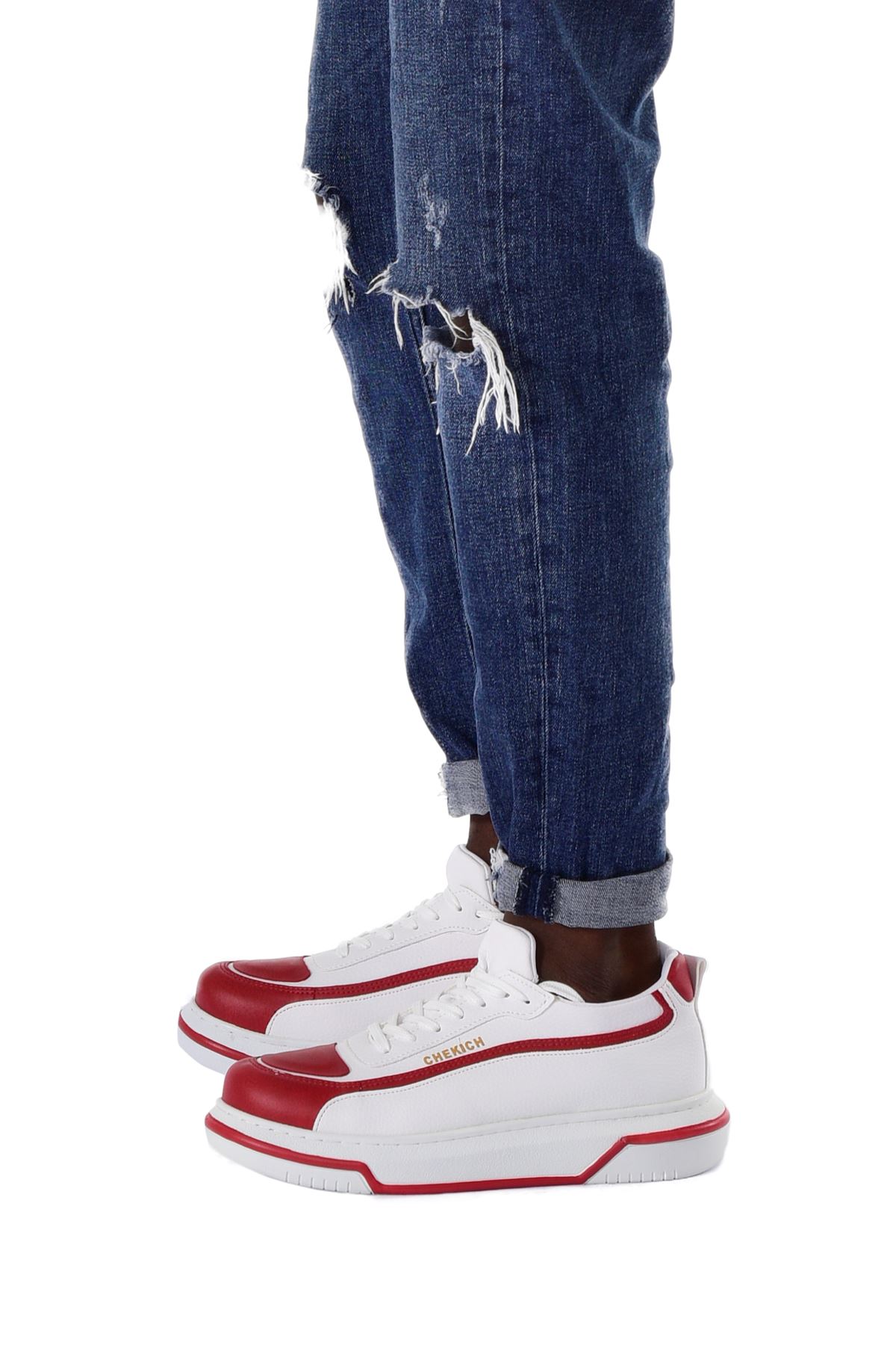 Bağcıklı Erkek Spor Ayakkabı Beyaz Kırmızı - Görsel 4