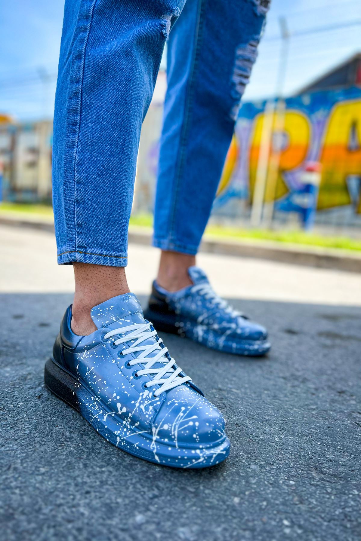 Bağcıklı Baskılı Erkek Spor Ayakkabı Mavi Siyah Splush - Görsel 2