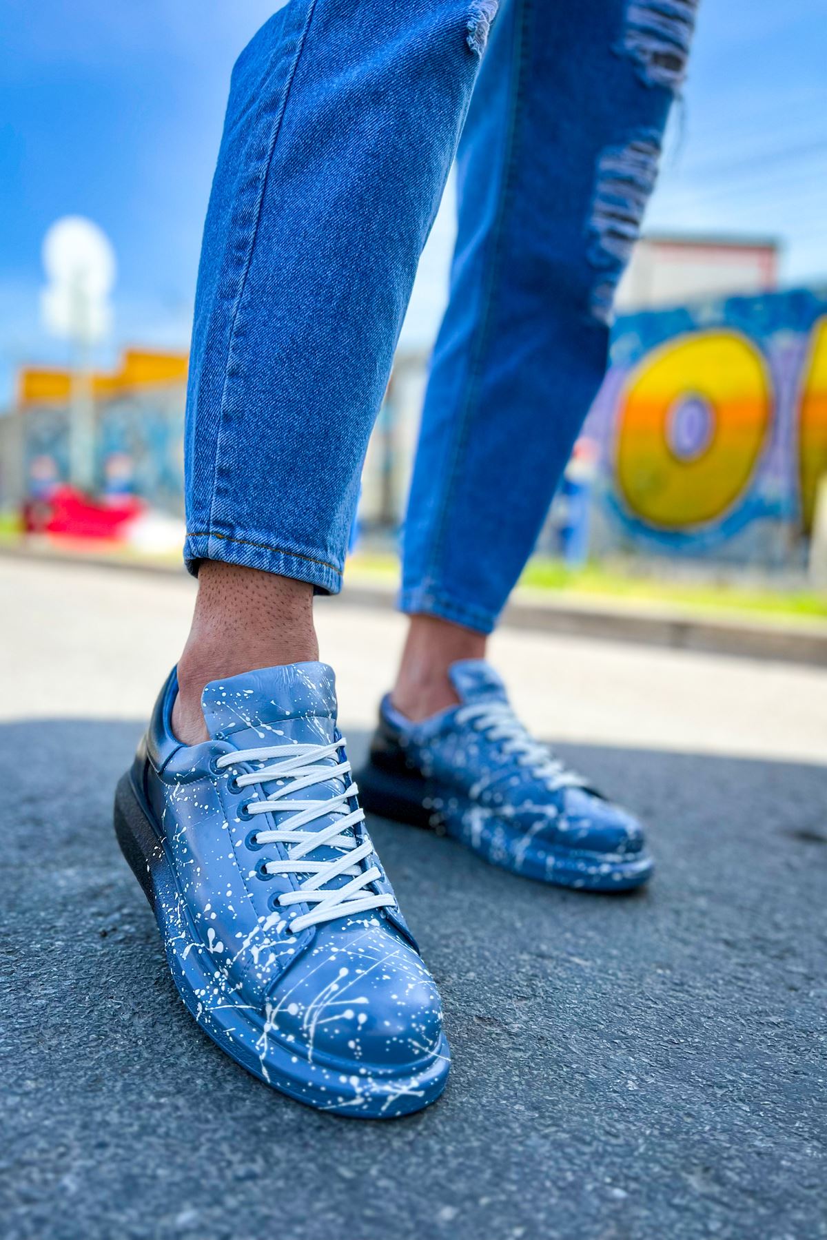 Bağcıklı Baskılı Erkek Spor Ayakkabı Mavi Siyah Splush - Görsel 4