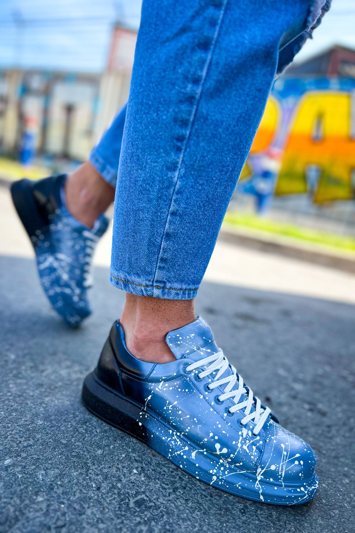 Bağcıklı Baskılı Erkek Spor Ayakkabı Mavi Siyah Splush - Görsel 5