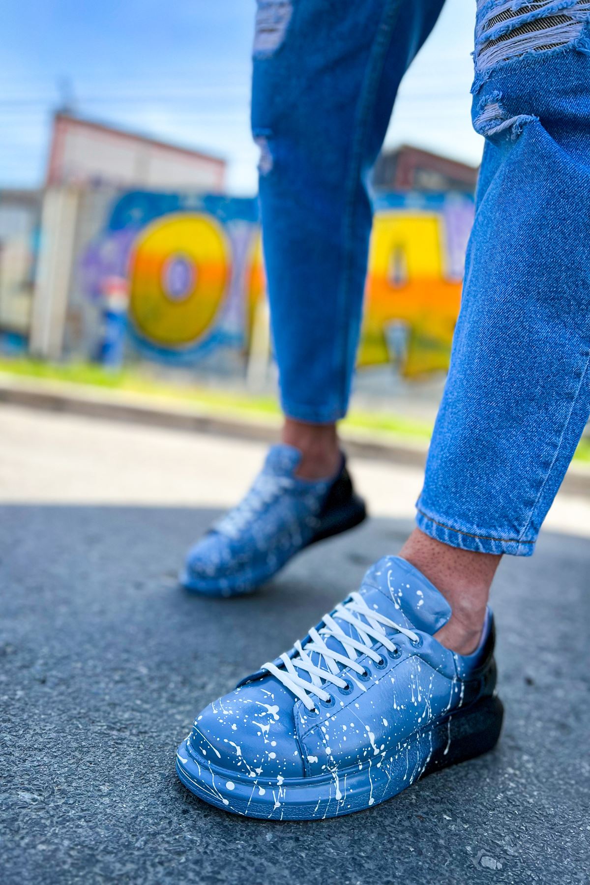 Bağcıklı Baskılı Erkek Spor Ayakkabı Mavi Siyah Splush - Görsel 6