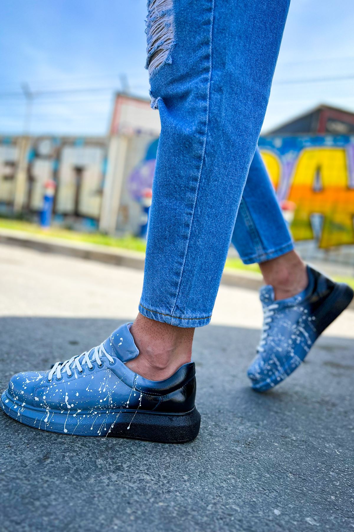 Bağcıklı Baskılı Erkek Spor Ayakkabı Mavi Siyah Splush - Görsel 7