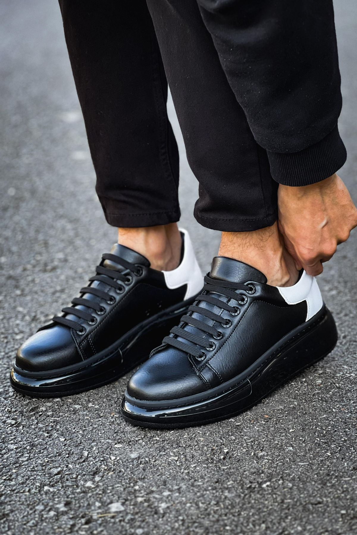 Bağcıklı Erkek Spor Ayakkabı Siyah Beyaz - Görsel 2