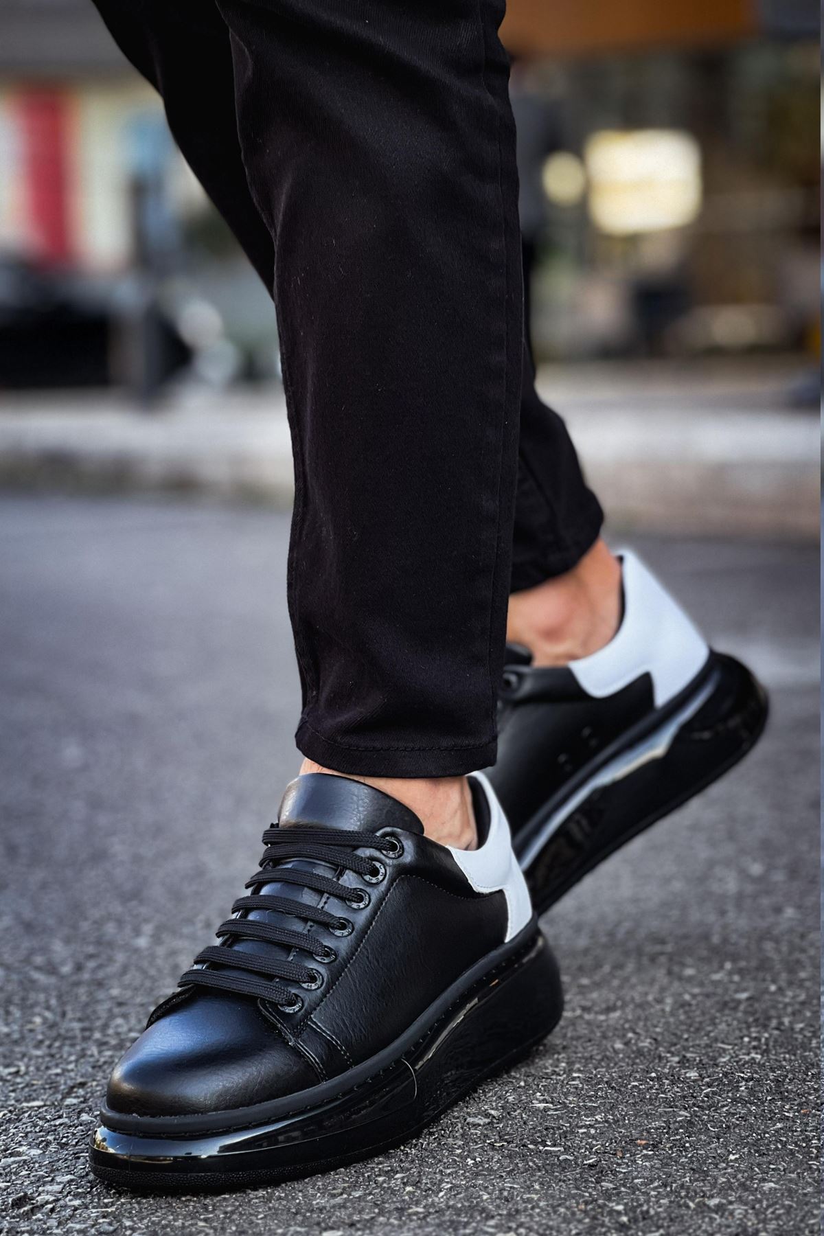 Bağcıklı Erkek Spor Ayakkabı Siyah Beyaz - Görsel 3