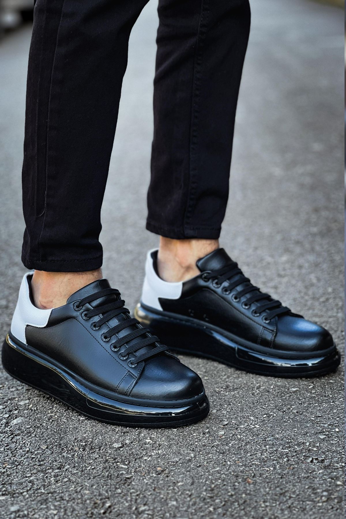 Bağcıklı Erkek Spor Ayakkabı Siyah Beyaz - Görsel 4