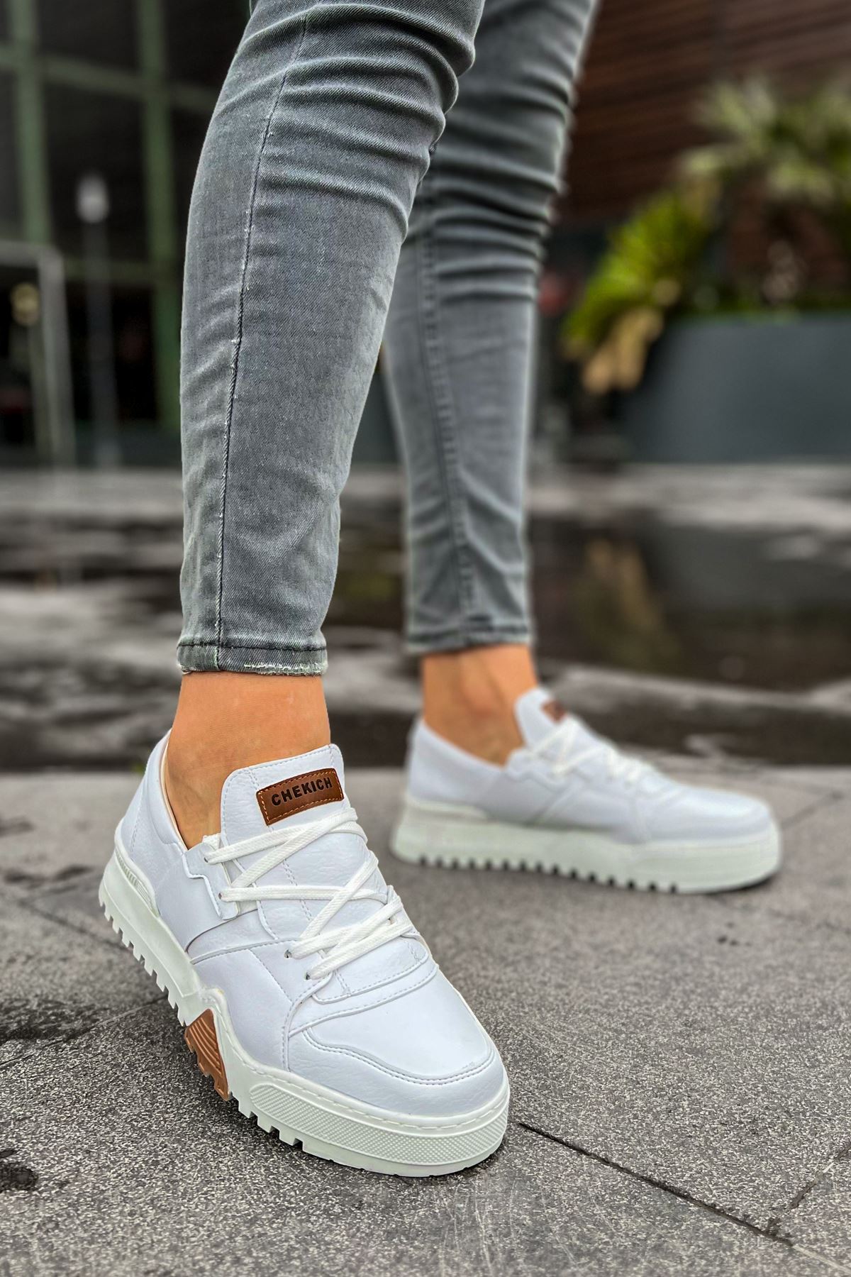 Bağcıklı Erkek Spor Ayakkabı Beyaz Beyaz - Görsel 2