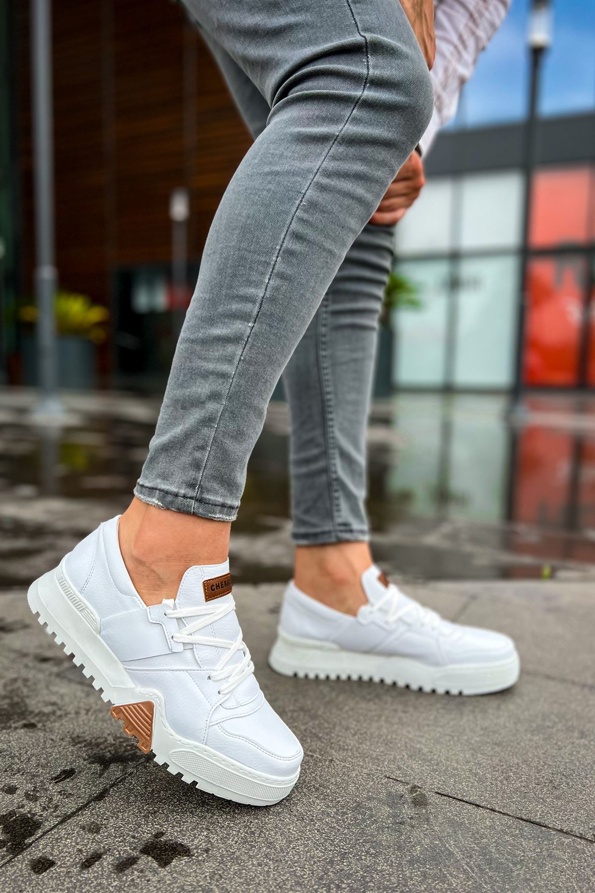Bağcıklı Erkek Spor Ayakkabı Beyaz Beyaz - Görsel 4