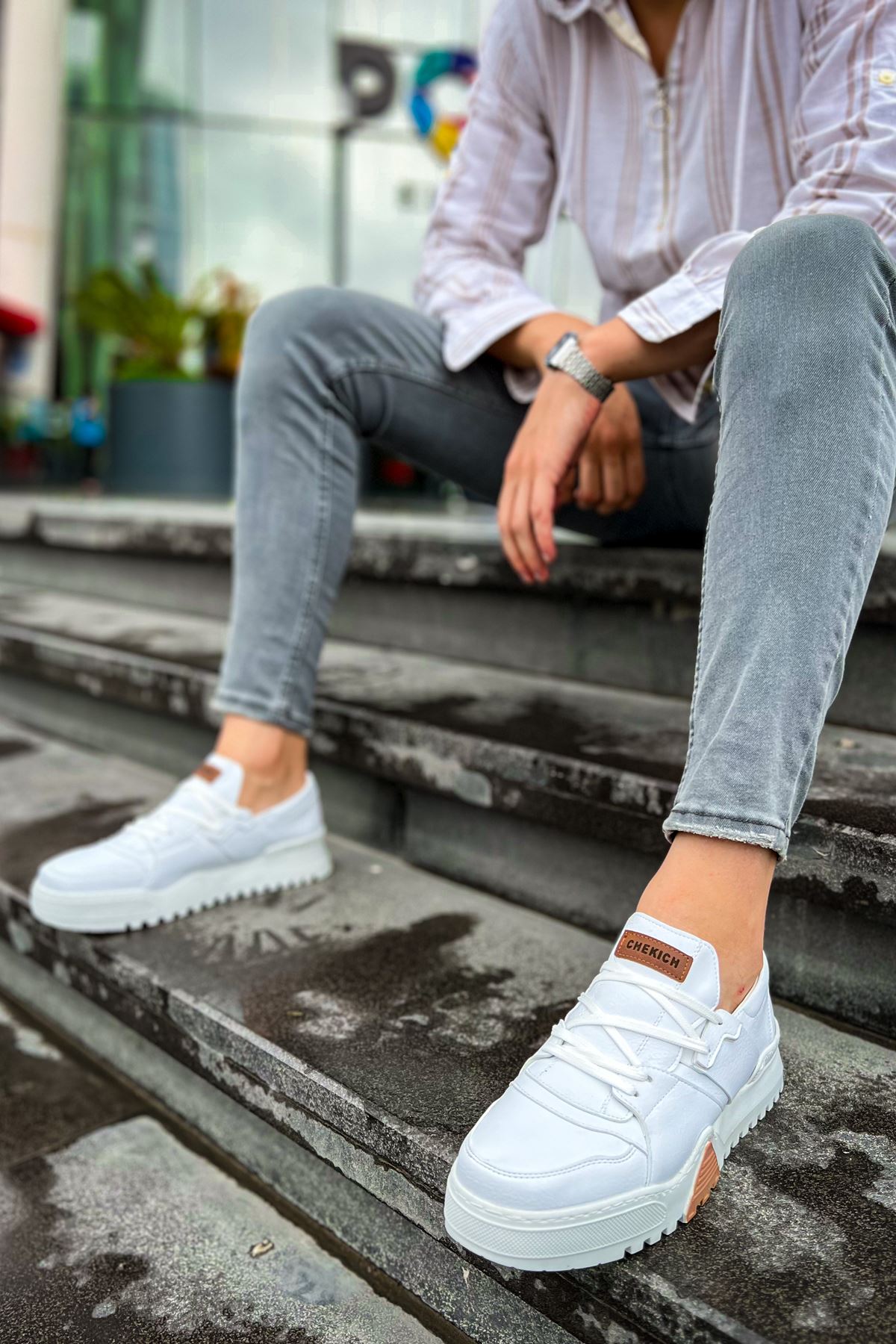 Bağcıklı Erkek Spor Ayakkabı Beyaz Beyaz - Görsel 5