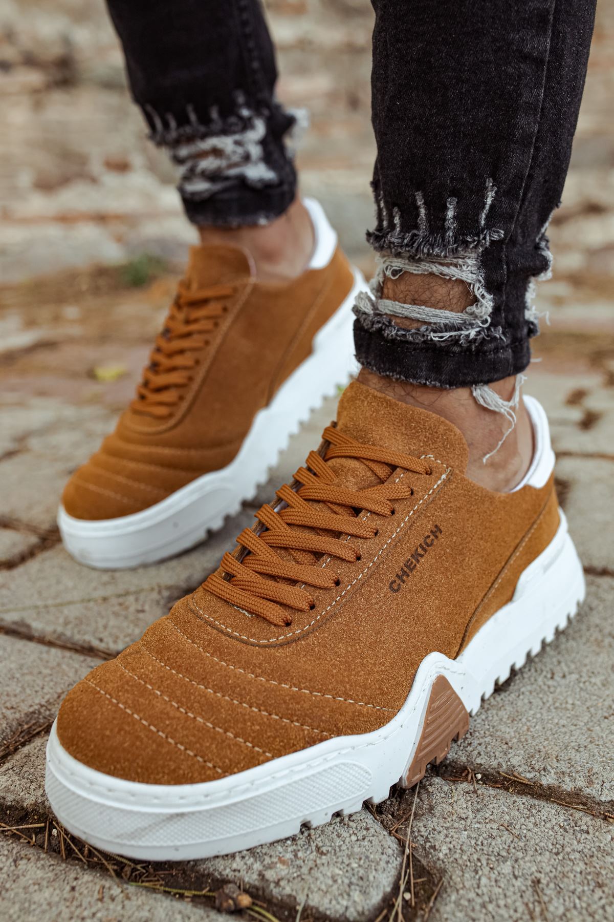 Bağcıklı Erkek Spor Ayakkabı Taba Beyaz - Görsel 2