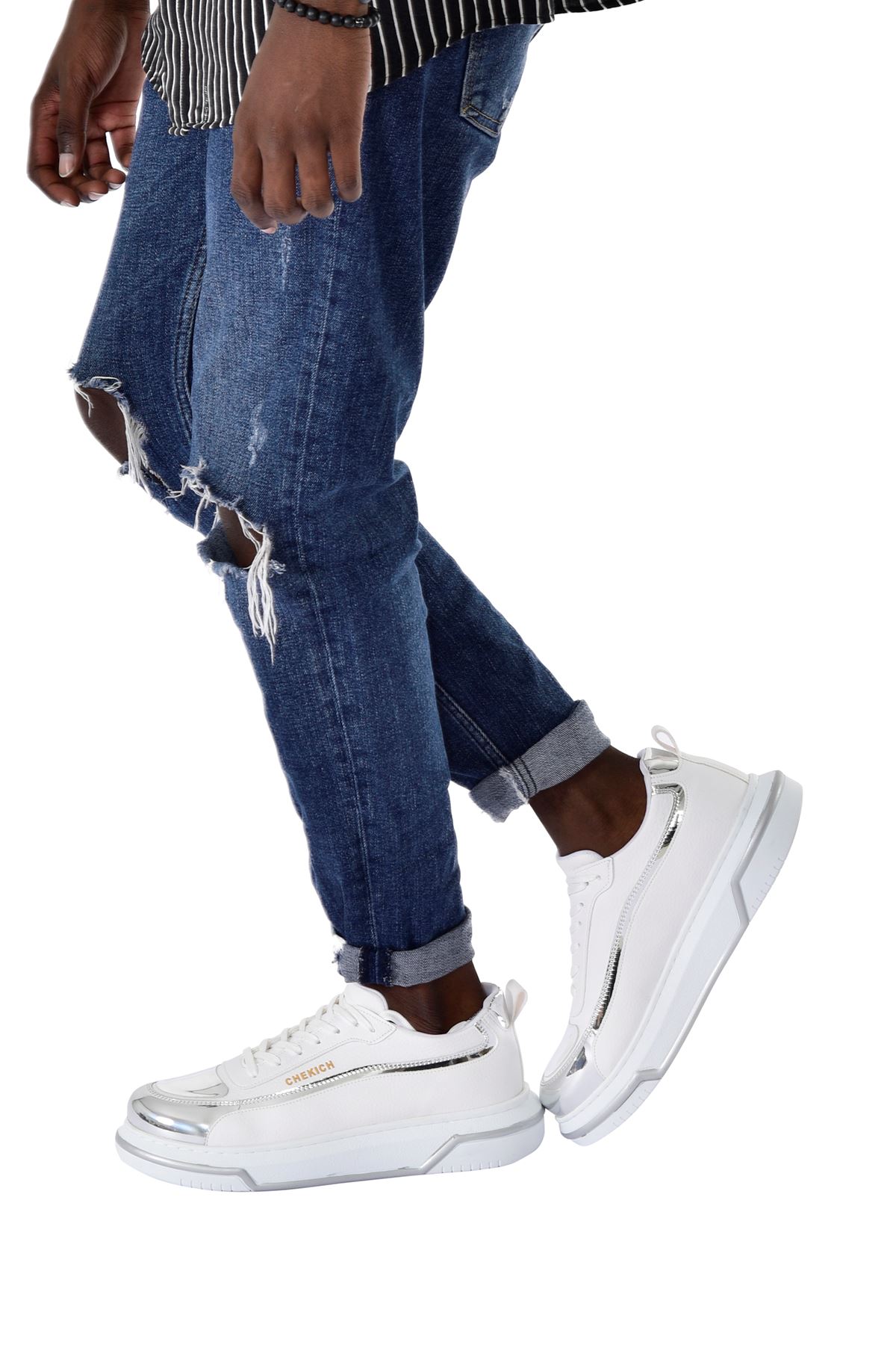 Bağcıklı Erkek Spor Ayakkabı Beyaz Gümüş - Görsel 6