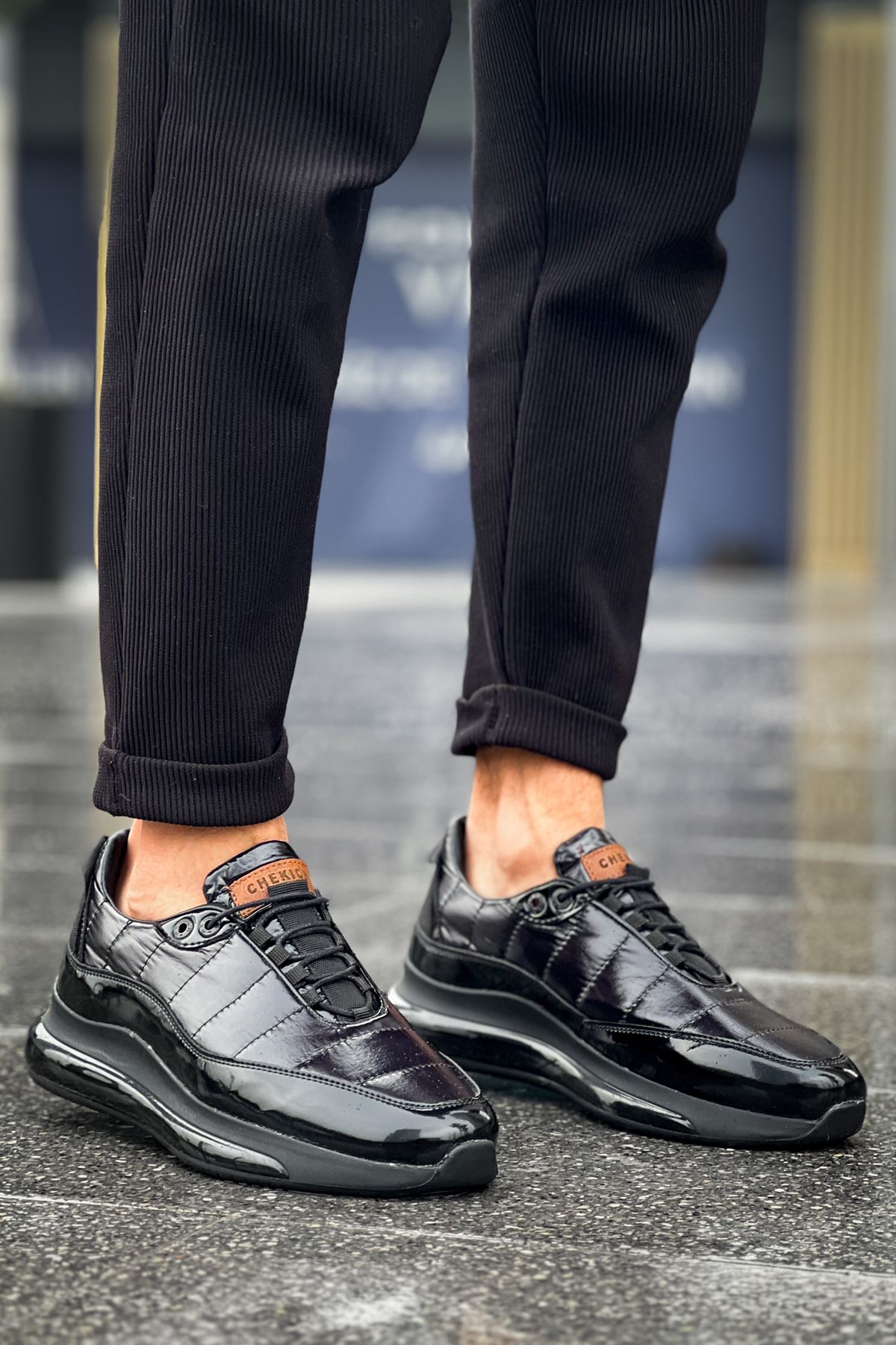 Bağcıklı Paraşüt Kumaş Erkek Spor Ayakkabı Siyah - Görsel 2