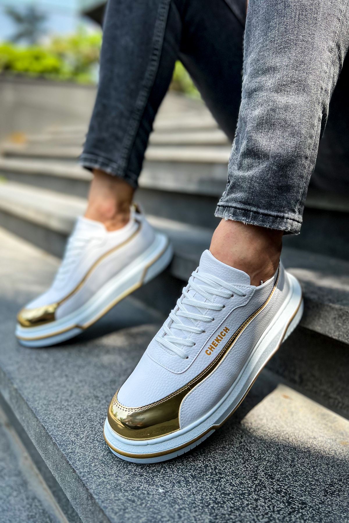 Bağcıklı Erkek Spor Ayakkabı Beyaz Altın - Görsel 3