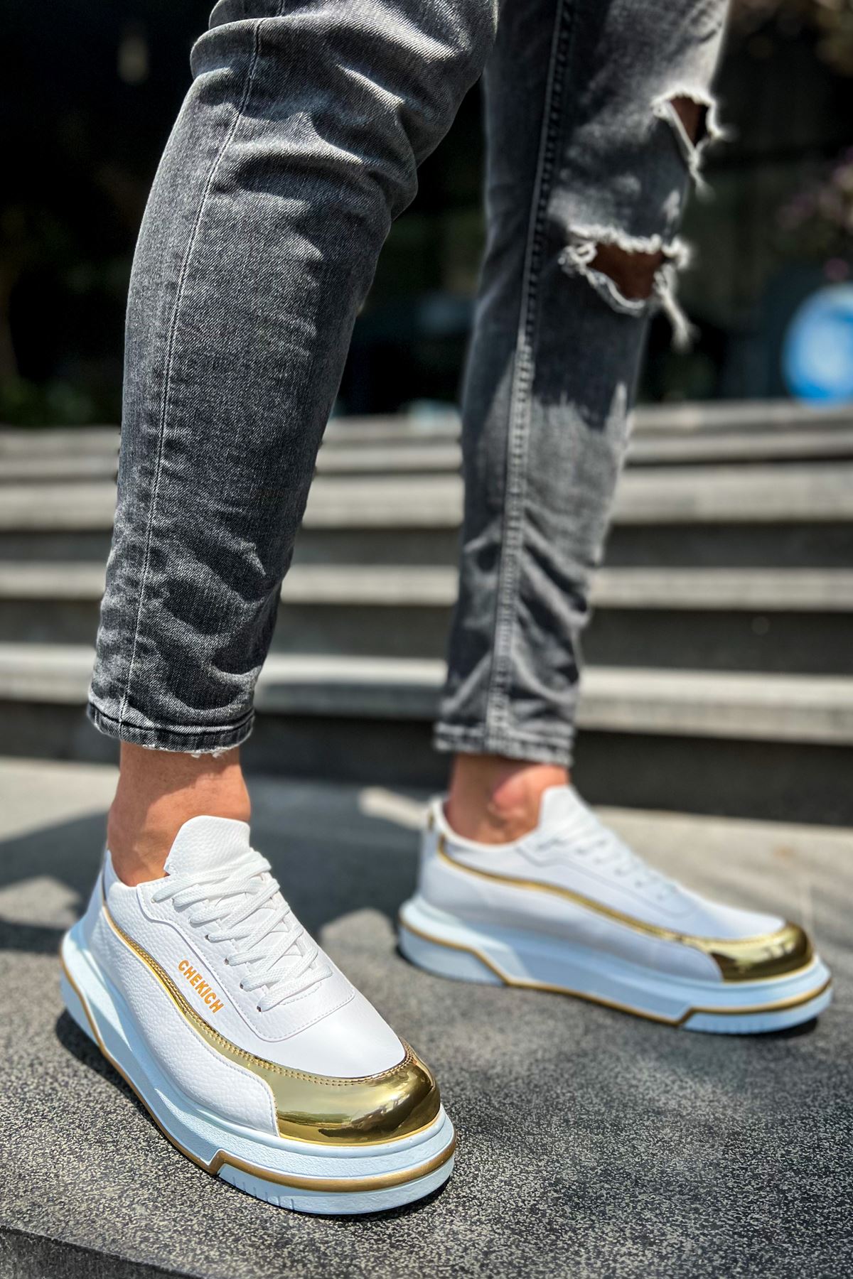 Bağcıklı Erkek Spor Ayakkabı Beyaz Altın - Görsel 5