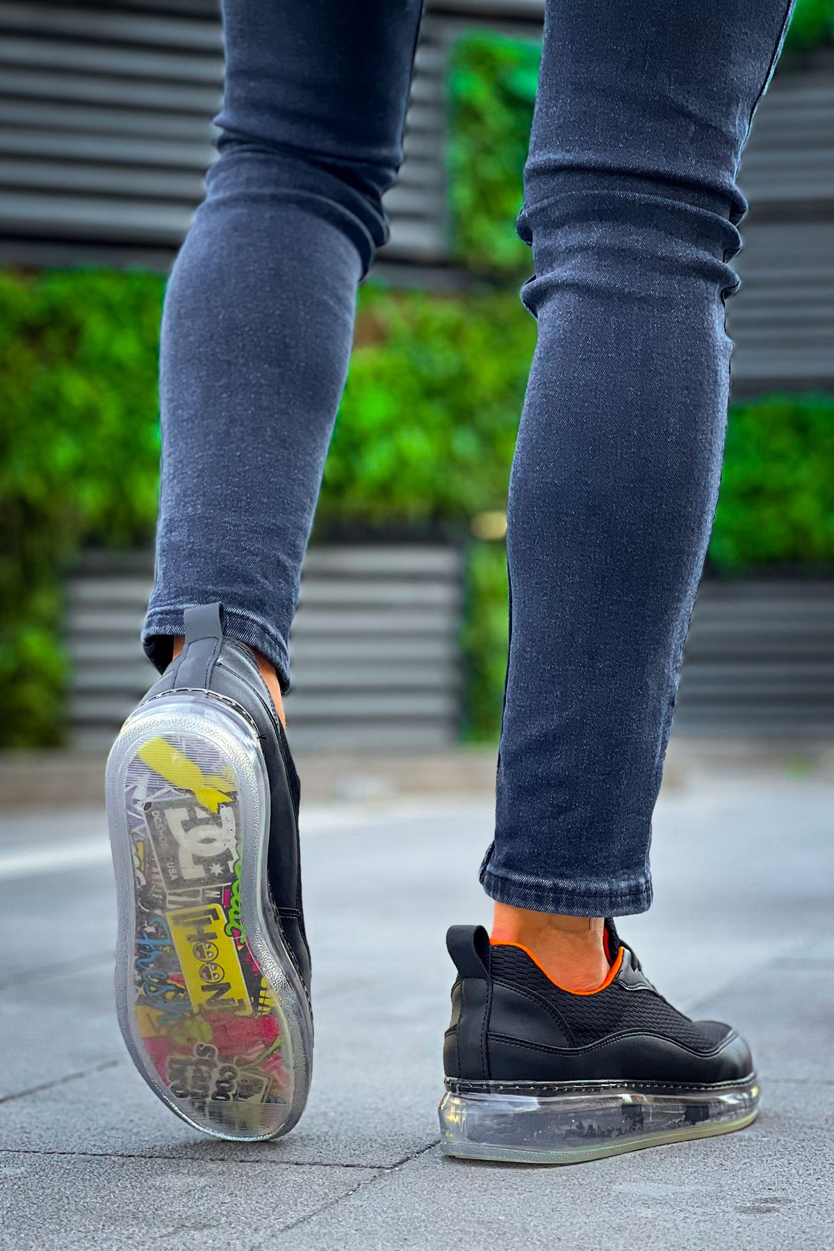 Bağcıklı Balon Taban Erkek Spor Ayakkabı Siyah Turuncu - Görsel 5