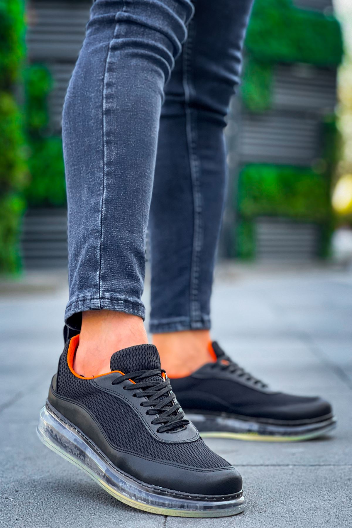 Bağcıklı Balon Taban Erkek Spor Ayakkabı Siyah Turuncu - Görsel 6