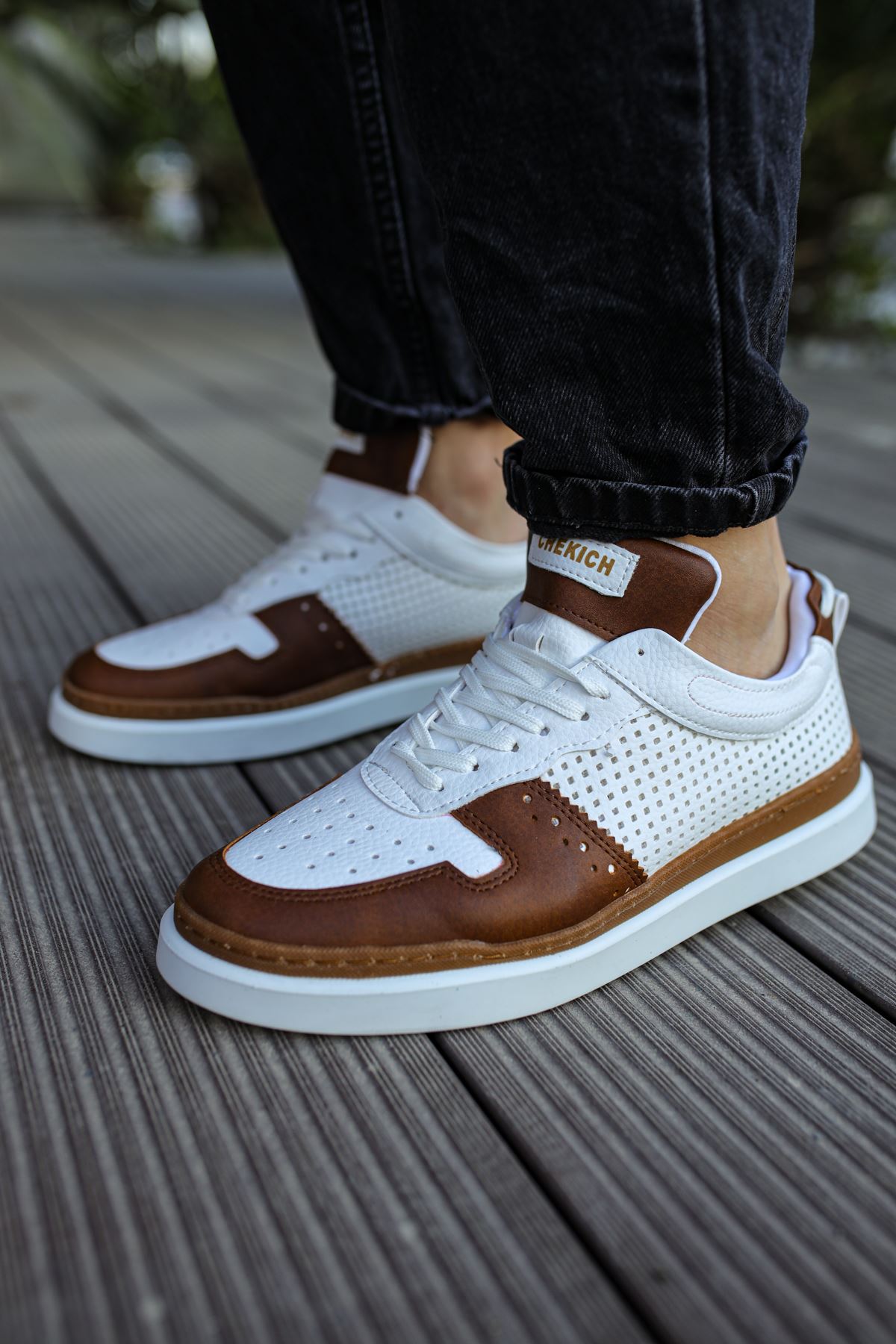 Bağcıklı Erkek Spor Ayakkabı Taba Beyaz - Görsel 2