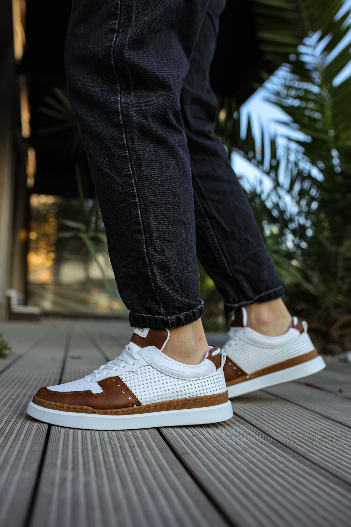 Bağcıklı Erkek Spor Ayakkabı Taba Beyaz - Görsel 4