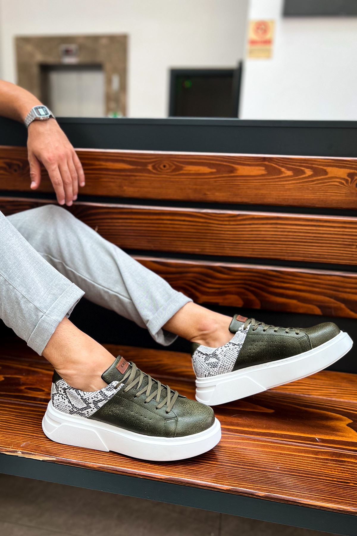 Bağcıklı Erkek Spor Ayakkabı Haki - Görsel 3