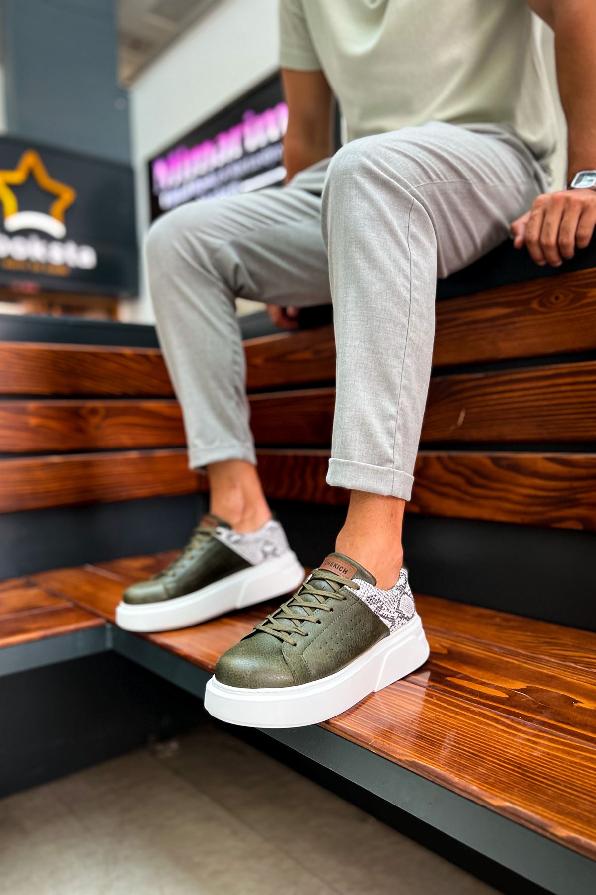 Bağcıklı Erkek Spor Ayakkabı Haki - Görsel 4