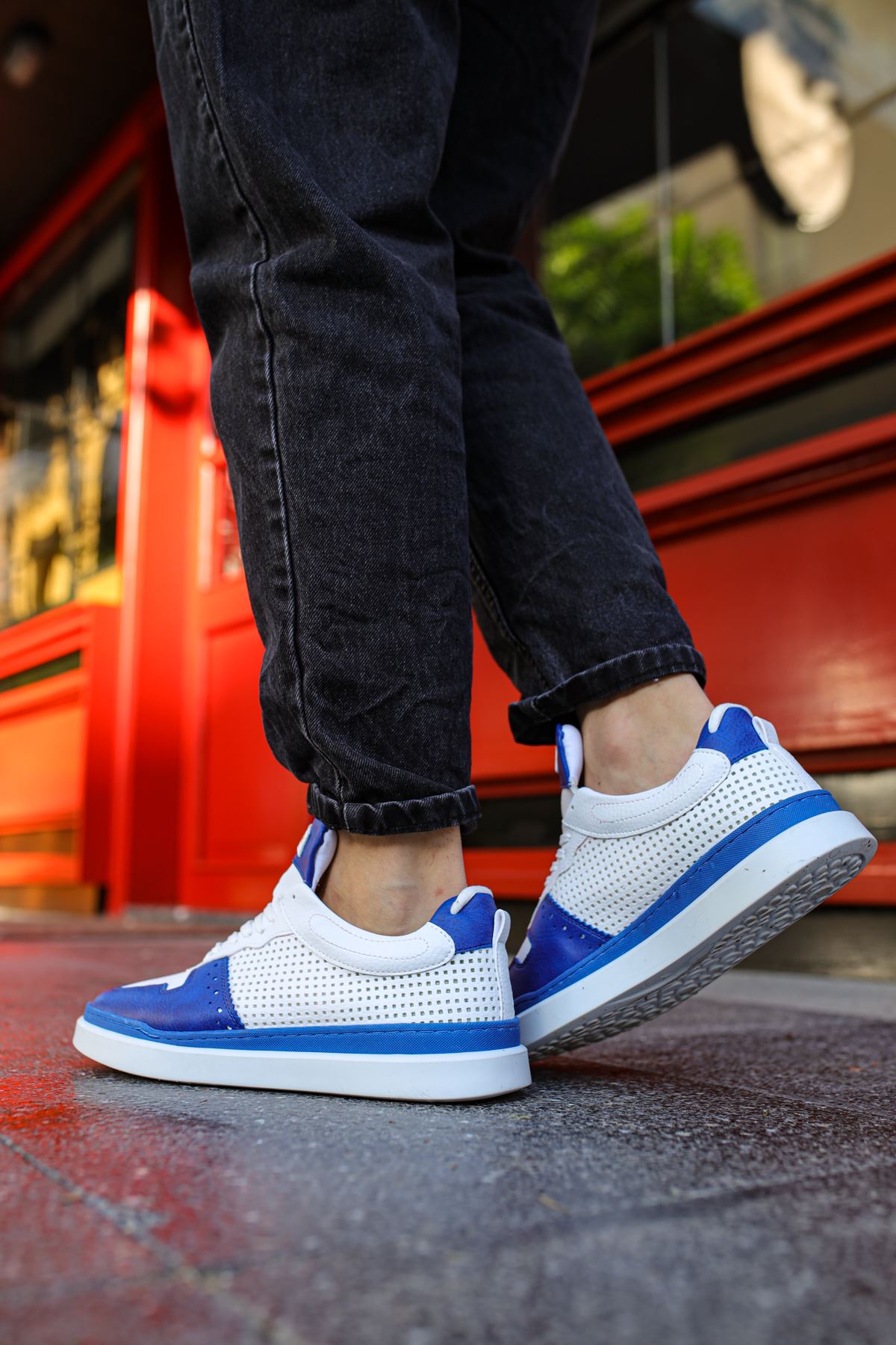 Bağcıklı Erkek Spor Ayakkabı Beyaz Saks - Görsel 4