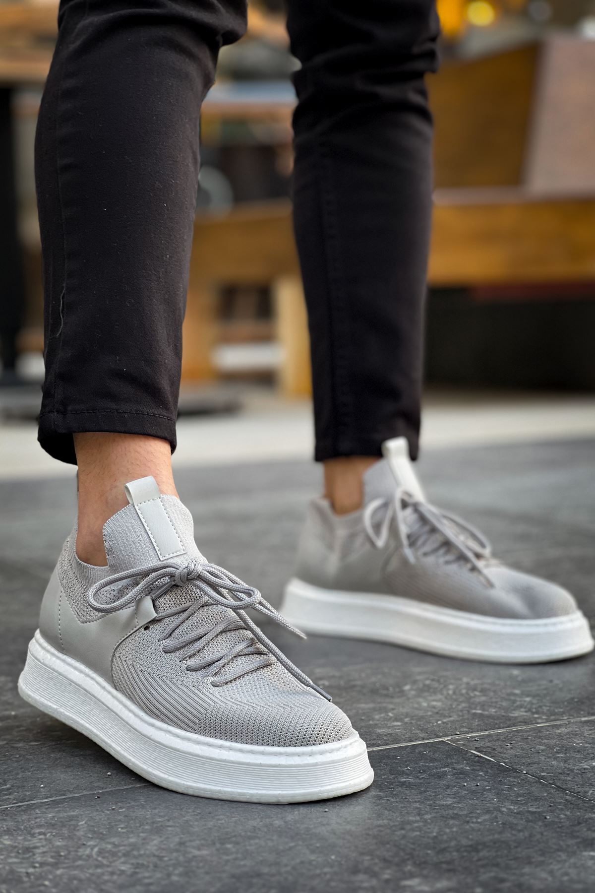 Bağcık Detaylı Triko Kumaş Erkek Spor Ayakkabı Antrasit - Görsel 2