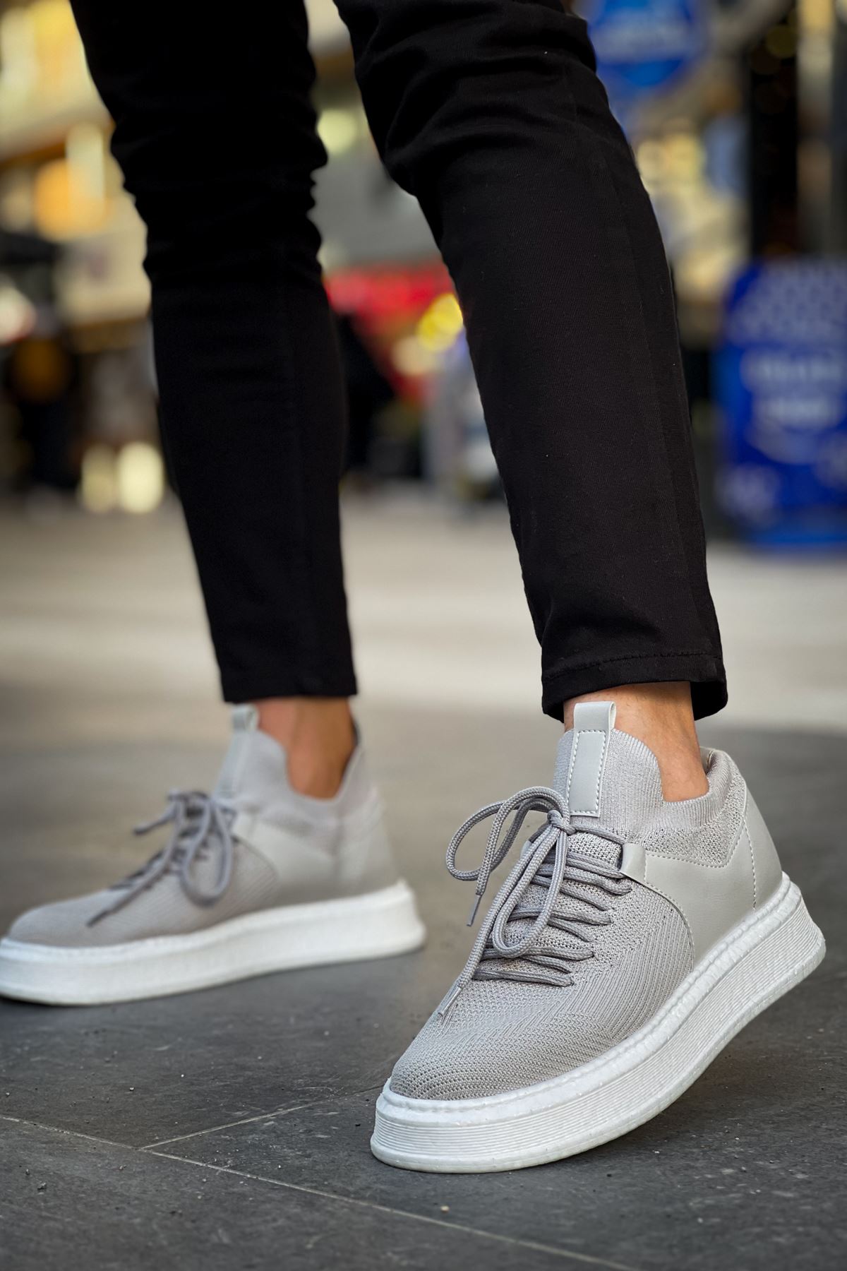 Bağcık Detaylı Triko Kumaş Erkek Spor Ayakkabı Antrasit - Görsel 3