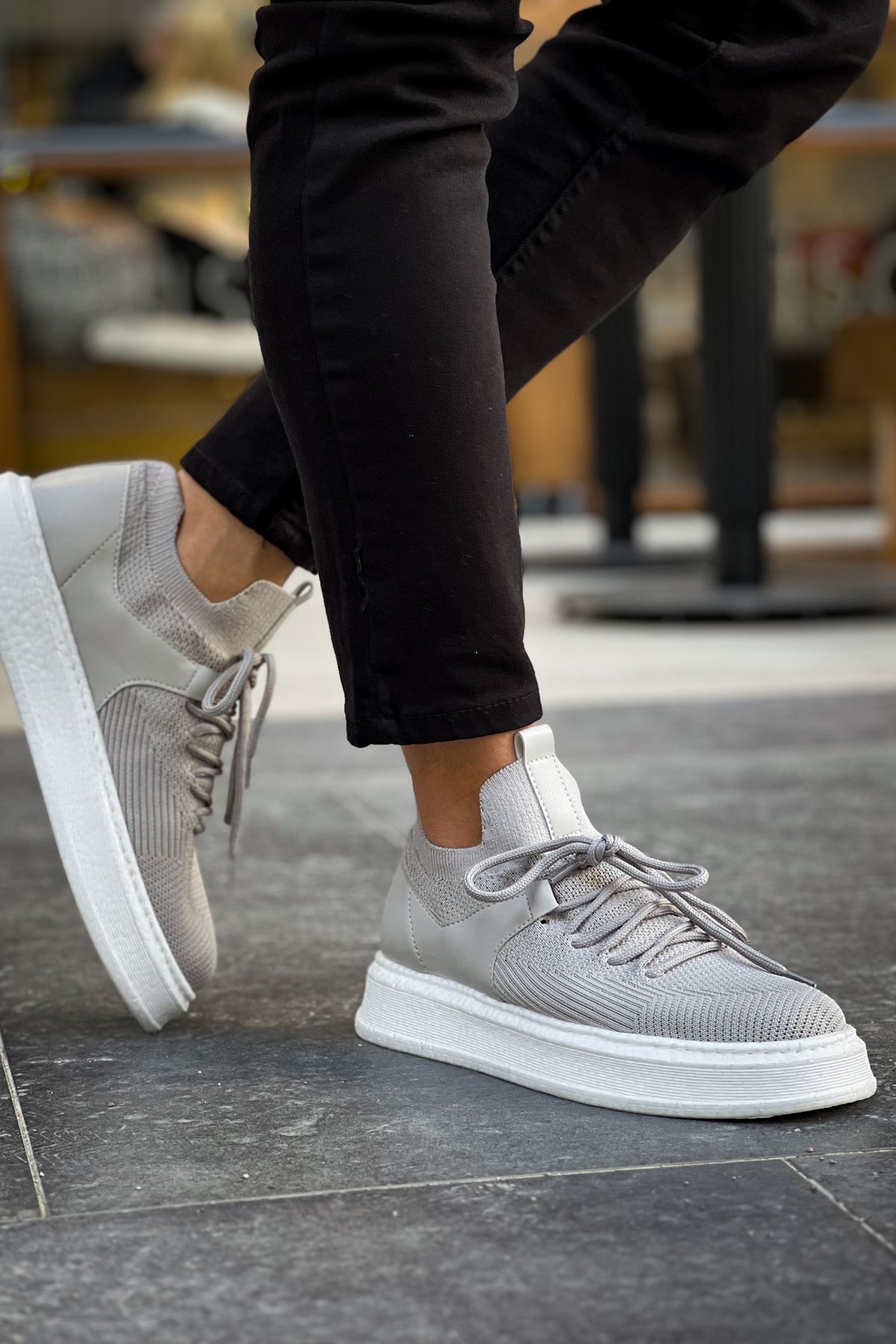 Bağcık Detaylı Triko Kumaş Erkek Spor Ayakkabı Antrasit - Görsel 4