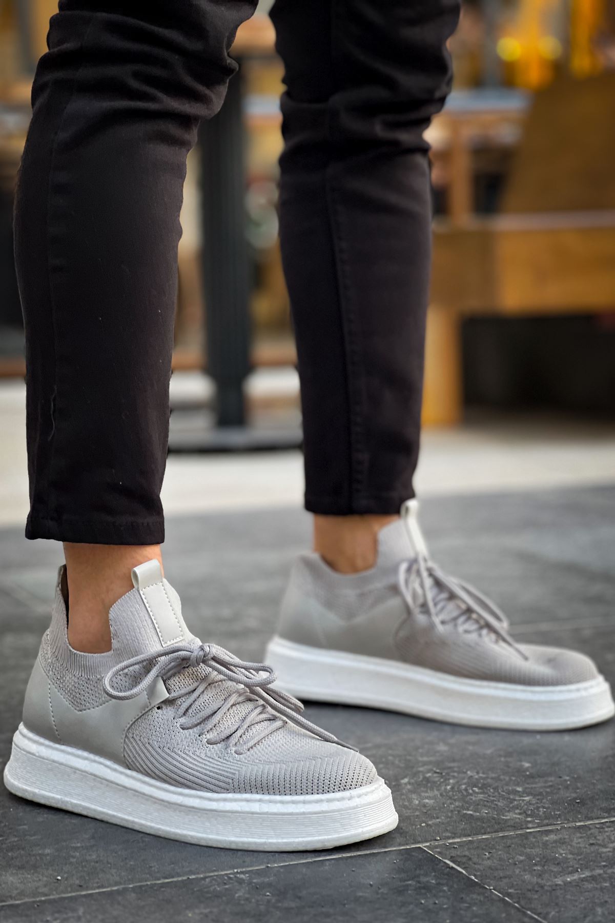 Bağcık Detaylı Triko Kumaş Erkek Spor Ayakkabı Antrasit - Görsel 5