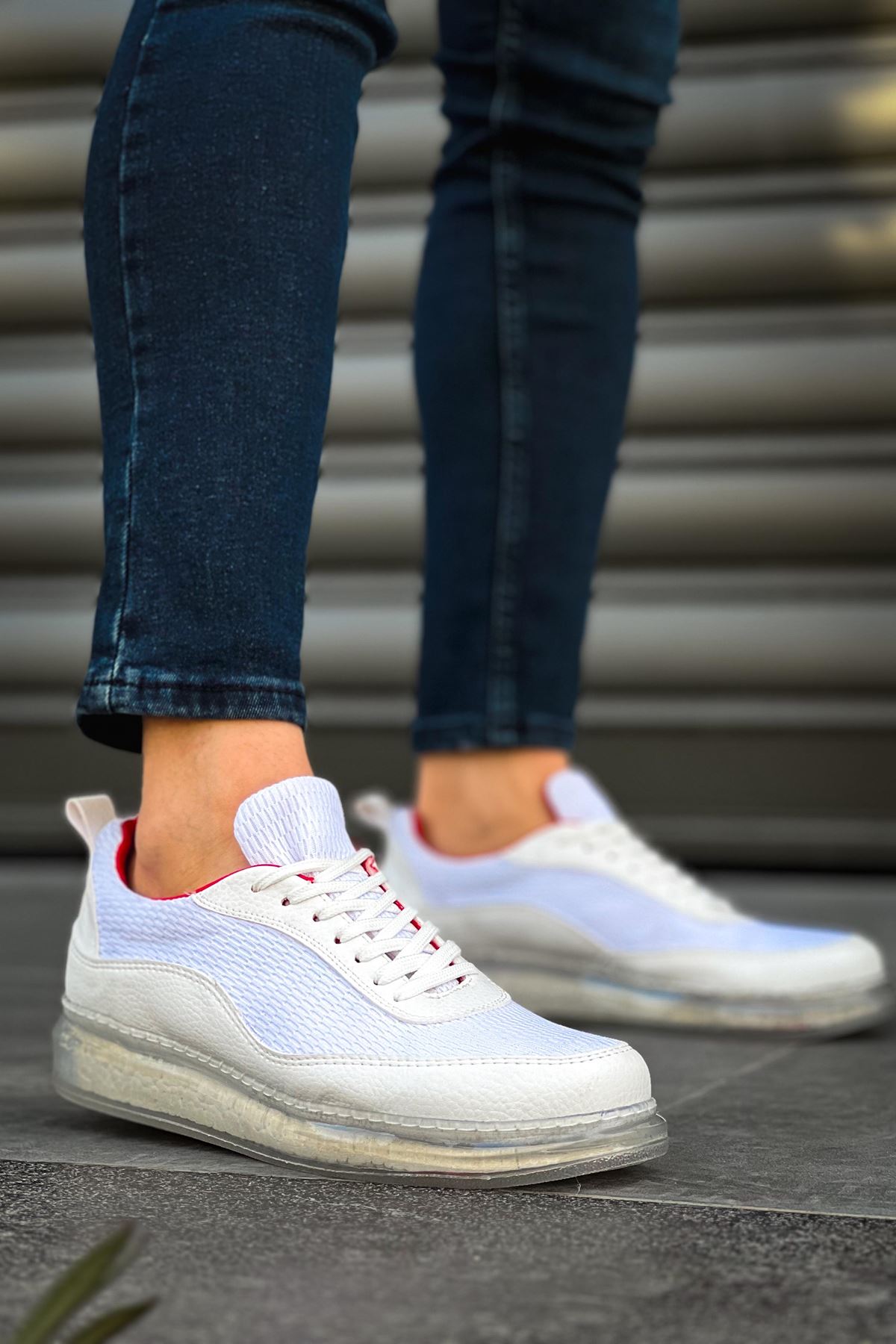 Bağcıklı Balon Taban Erkek Spor Ayakkabı Beyaz Kırmızı - Görsel 2