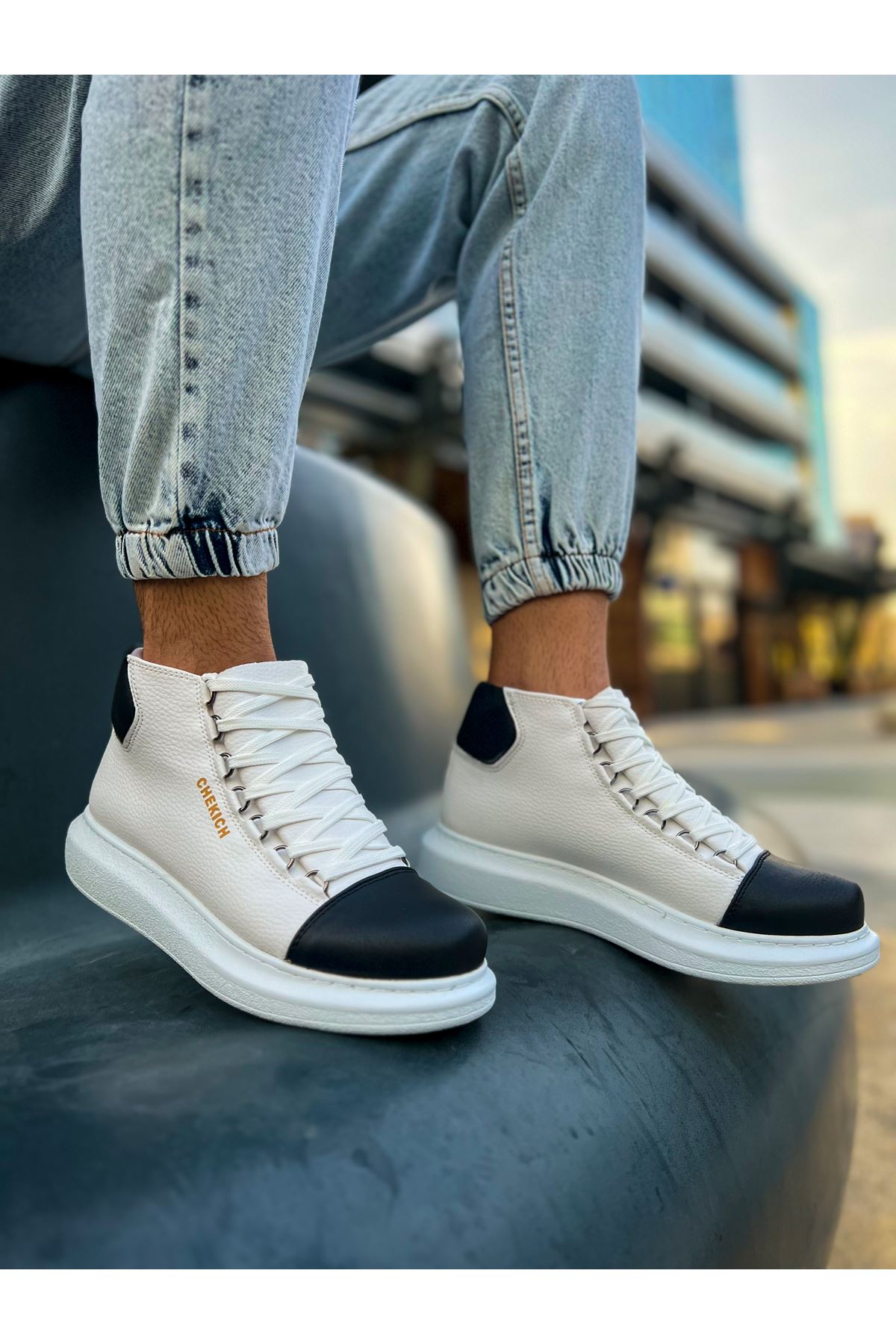 Bağcıklı Erkek Sneaker Bot Beyaz Siyah - Görsel 2