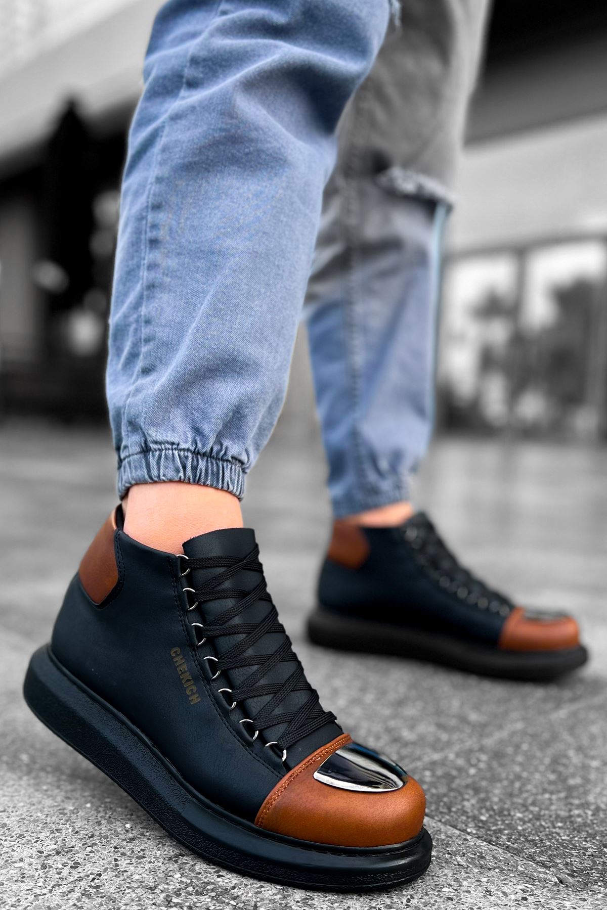 Bağcıklı Erkek Sneaker Bot Siyah Taba - Görsel 3