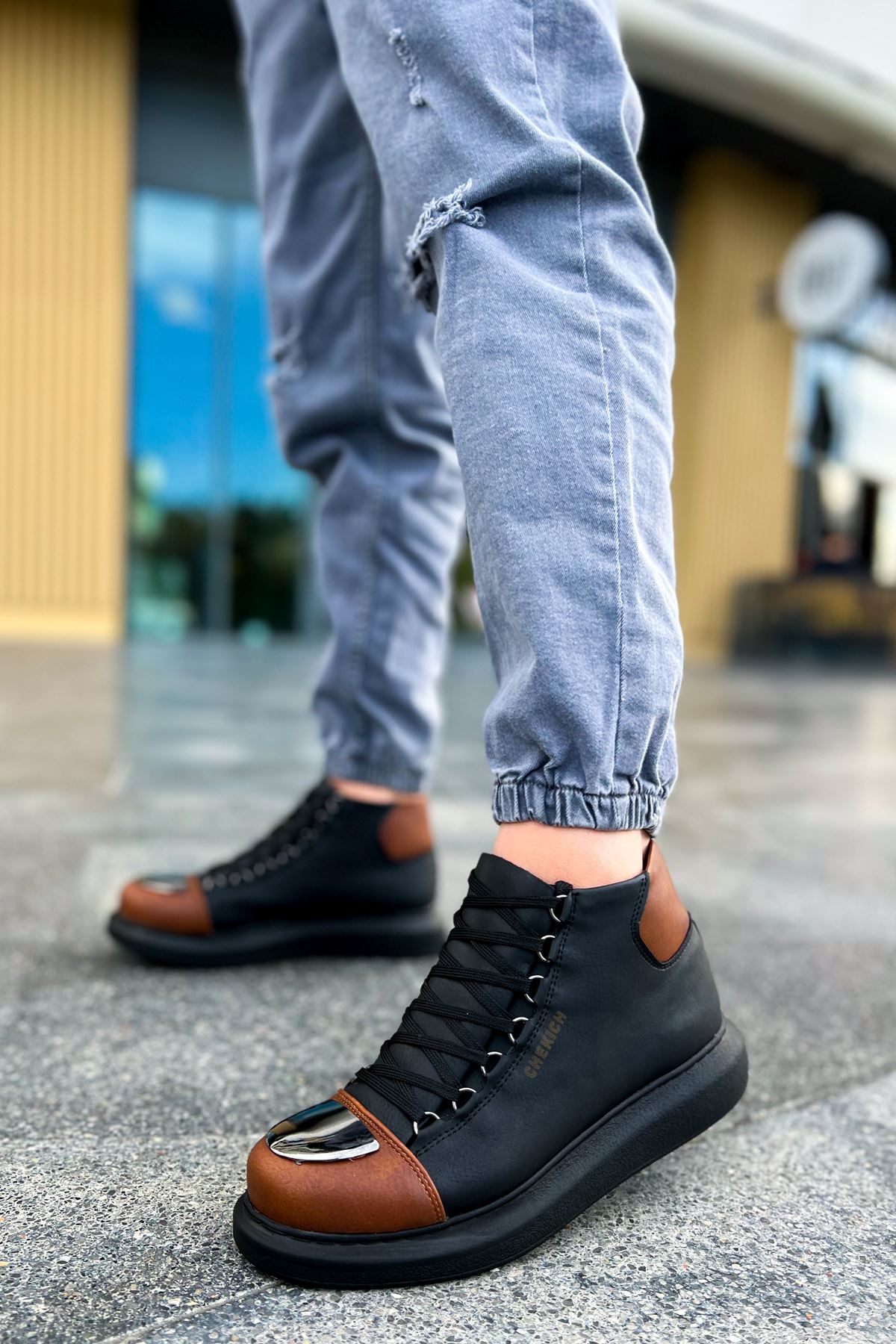 Bağcıklı Erkek Sneaker Bot Siyah Taba - Görsel 4