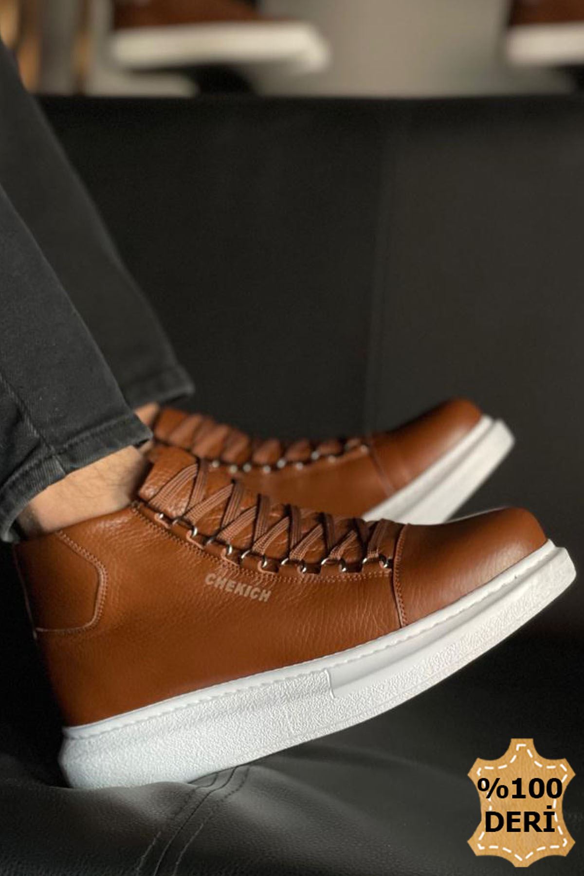 Bağcıklı Hakiki Deri Erkek Sneaker Bot Taba - Görsel 4