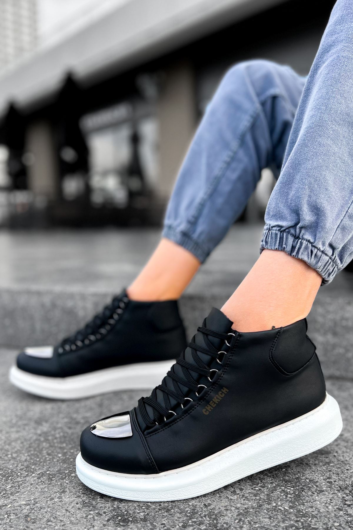 Bağcıklı Erkek Sneaker Bot Siyah - Görsel 2