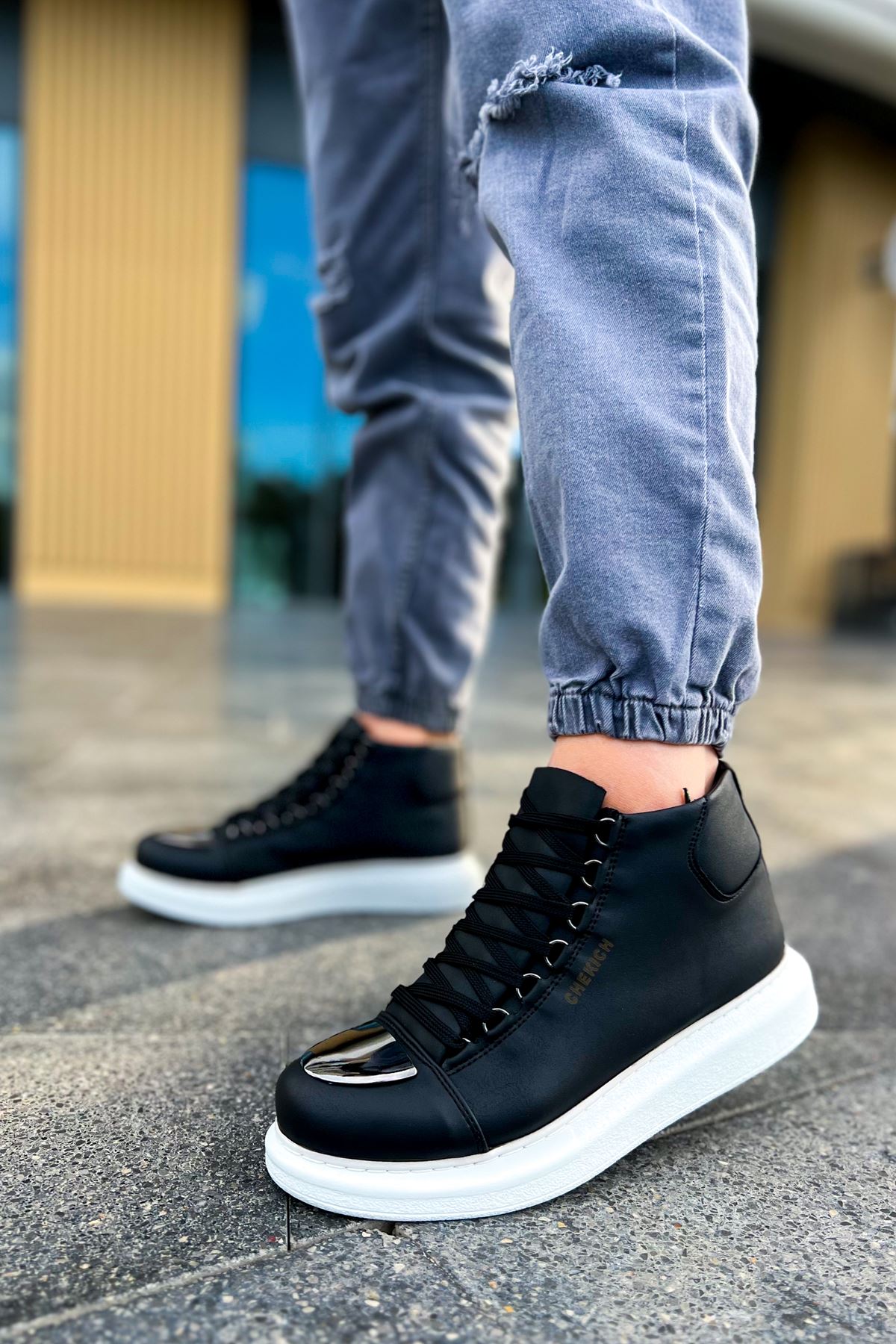 Bağcıklı Erkek Sneaker Bot Siyah - Görsel 5