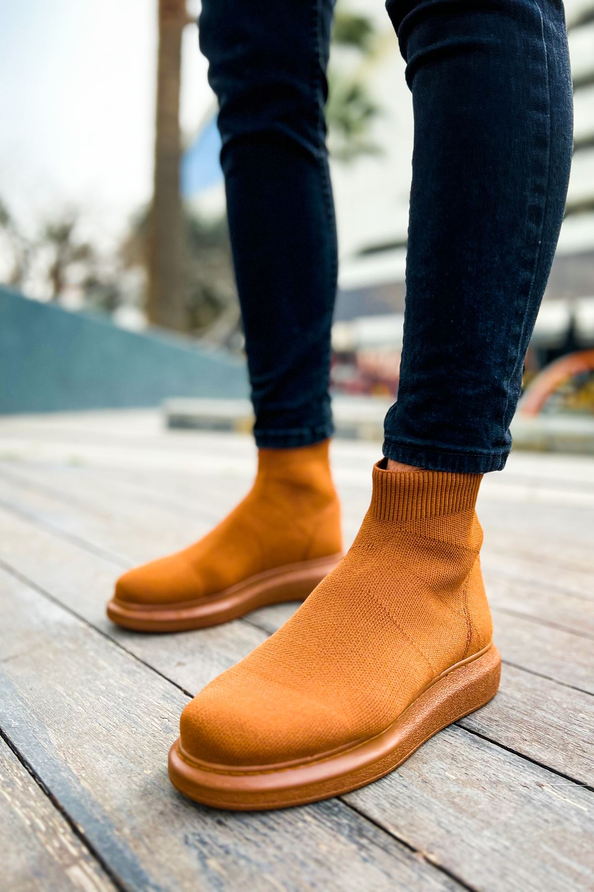 Düz Triko Erkek Sneaker Bot Taba - Görsel 2