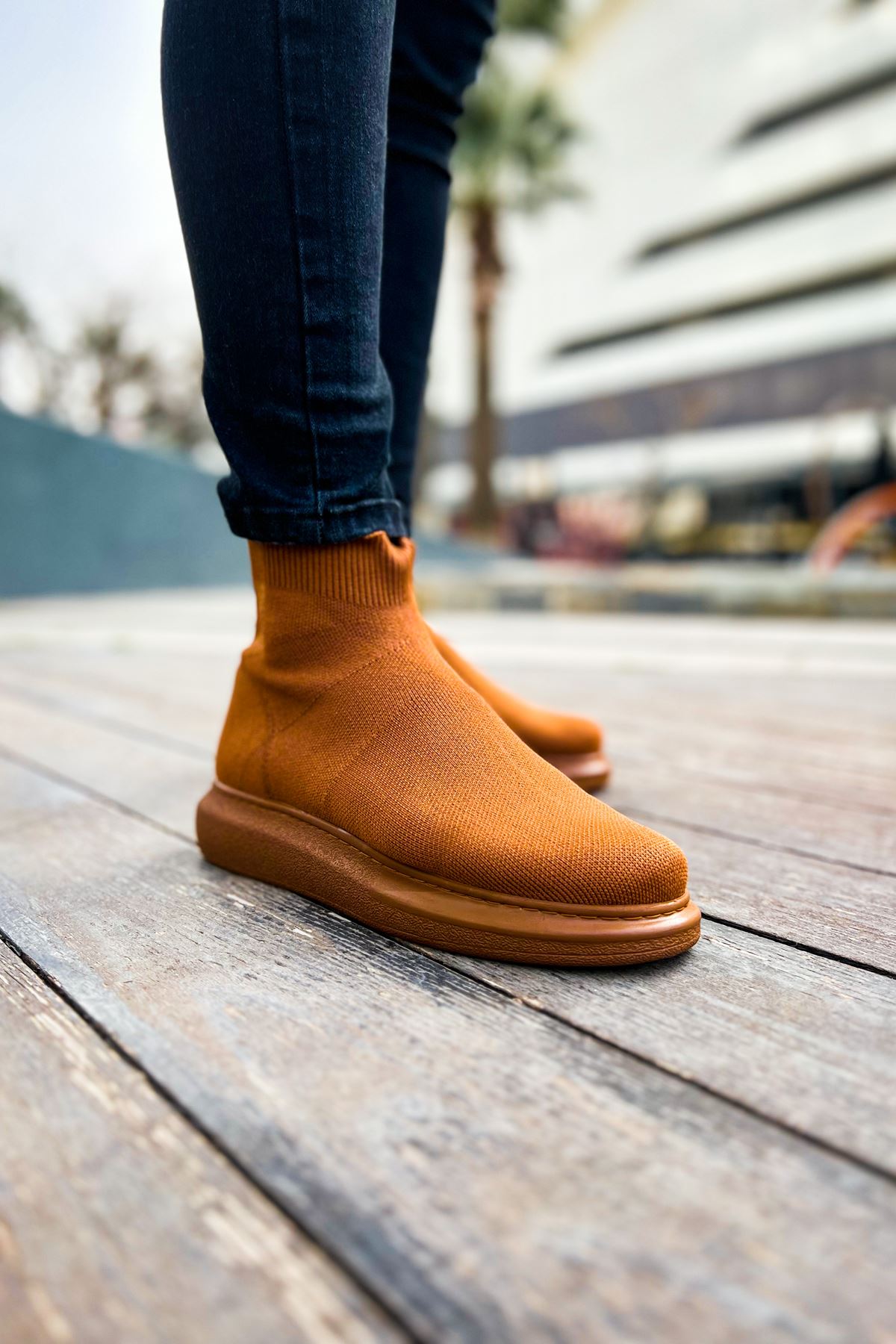 Düz Triko Erkek Sneaker Bot Taba - Görsel 3