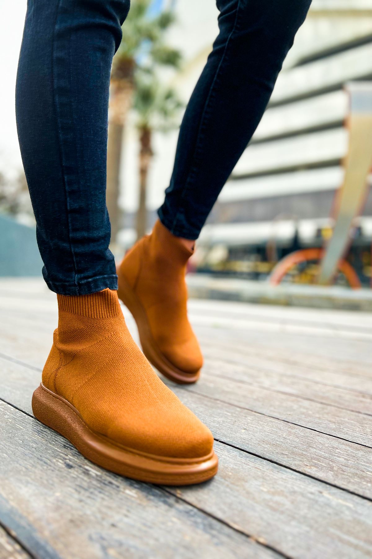 Düz Triko Erkek Sneaker Bot Taba - Görsel 4