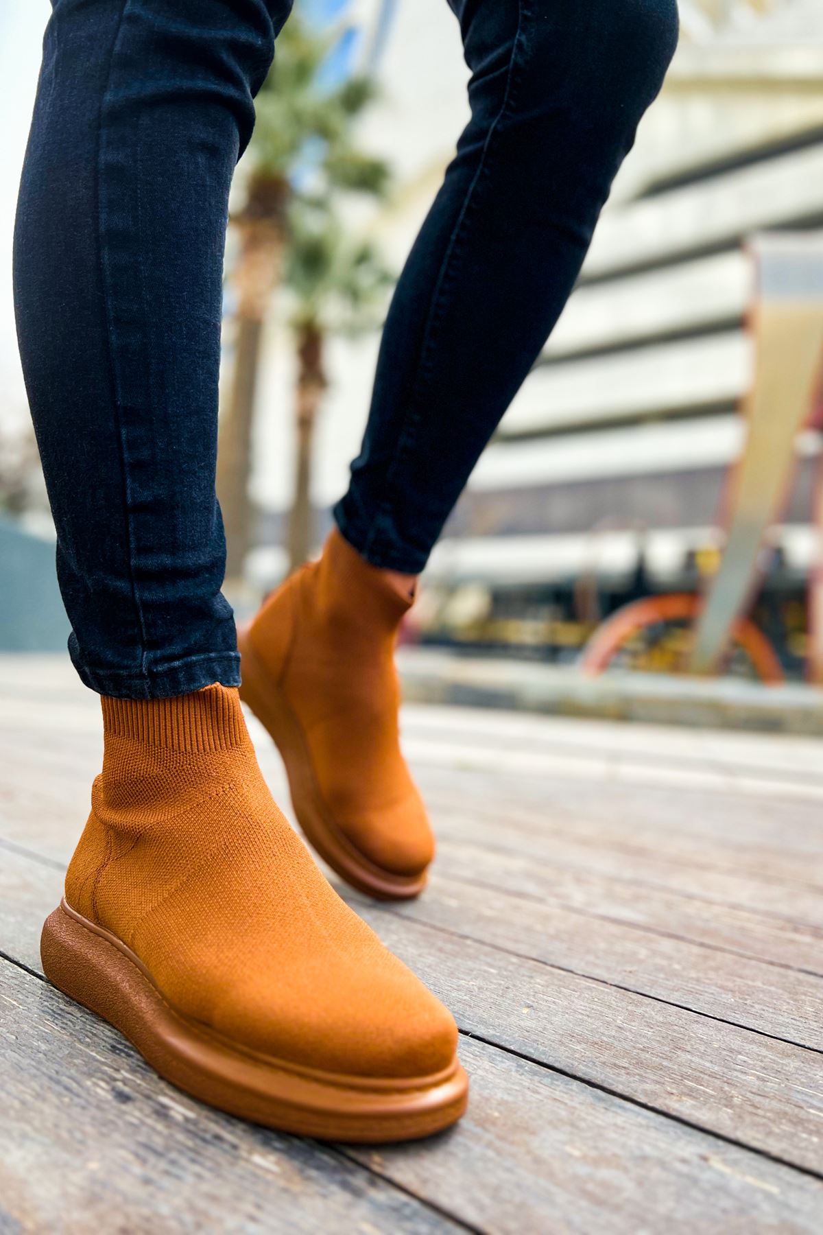 Düz Triko Erkek Sneaker Bot Taba - Görsel 5