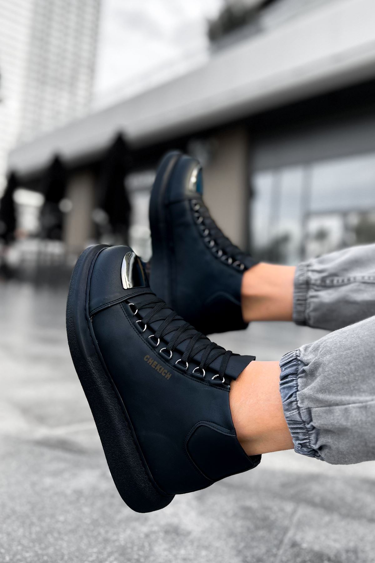 Bağcıklı Erkek Sneaker Bot Siyah - Görsel 5