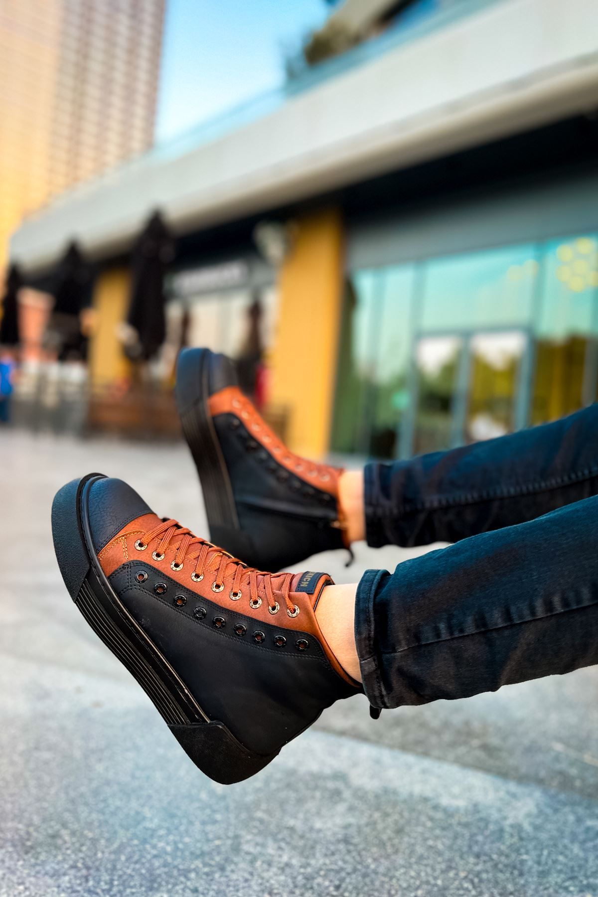 Fermuarlı Bağcık Detaylı Erkek Sneaker Bot Siyah Sarı - Görsel 5