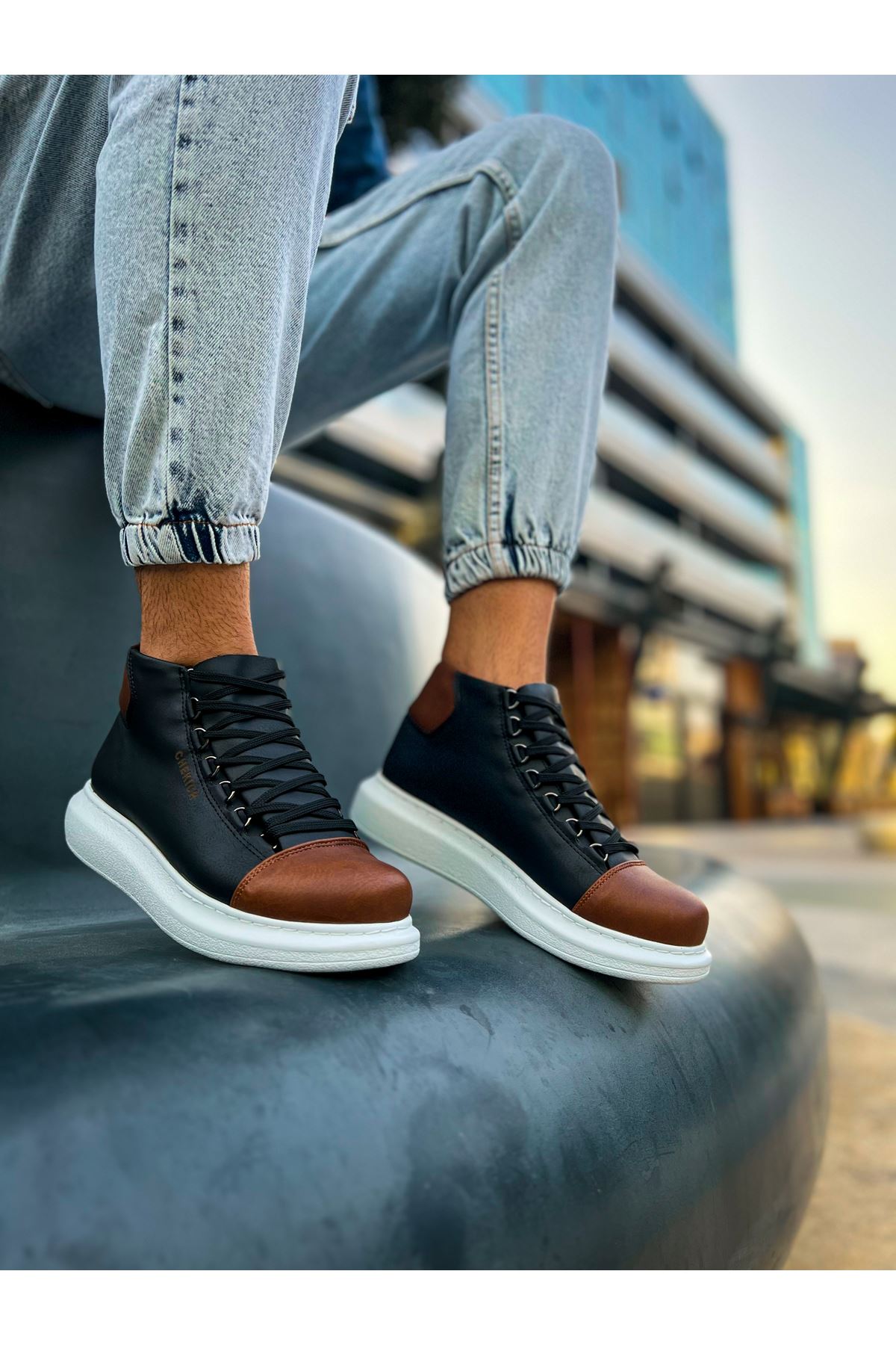 Bağcıklı Erkek Sneaker Bot Siyah Taba - Görsel 3