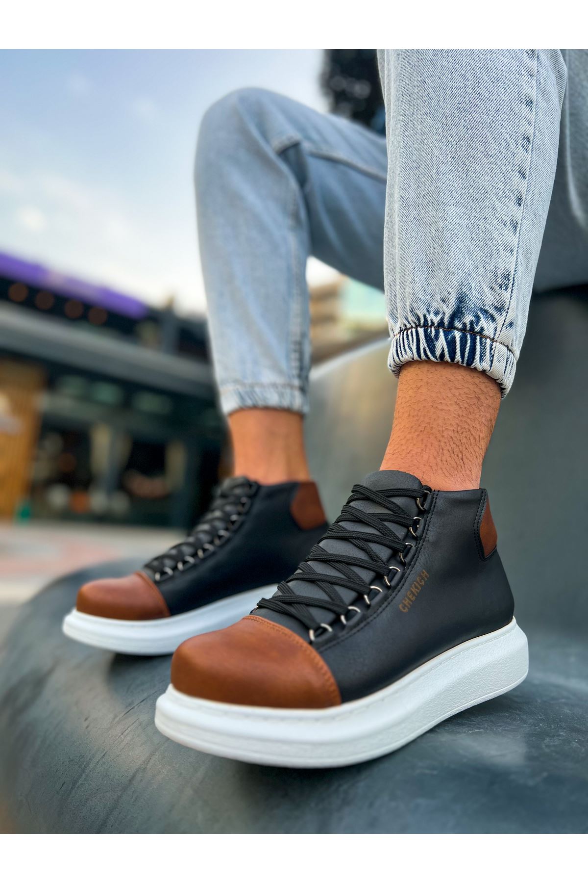 Bağcıklı Erkek Sneaker Bot Siyah Taba - Görsel 4