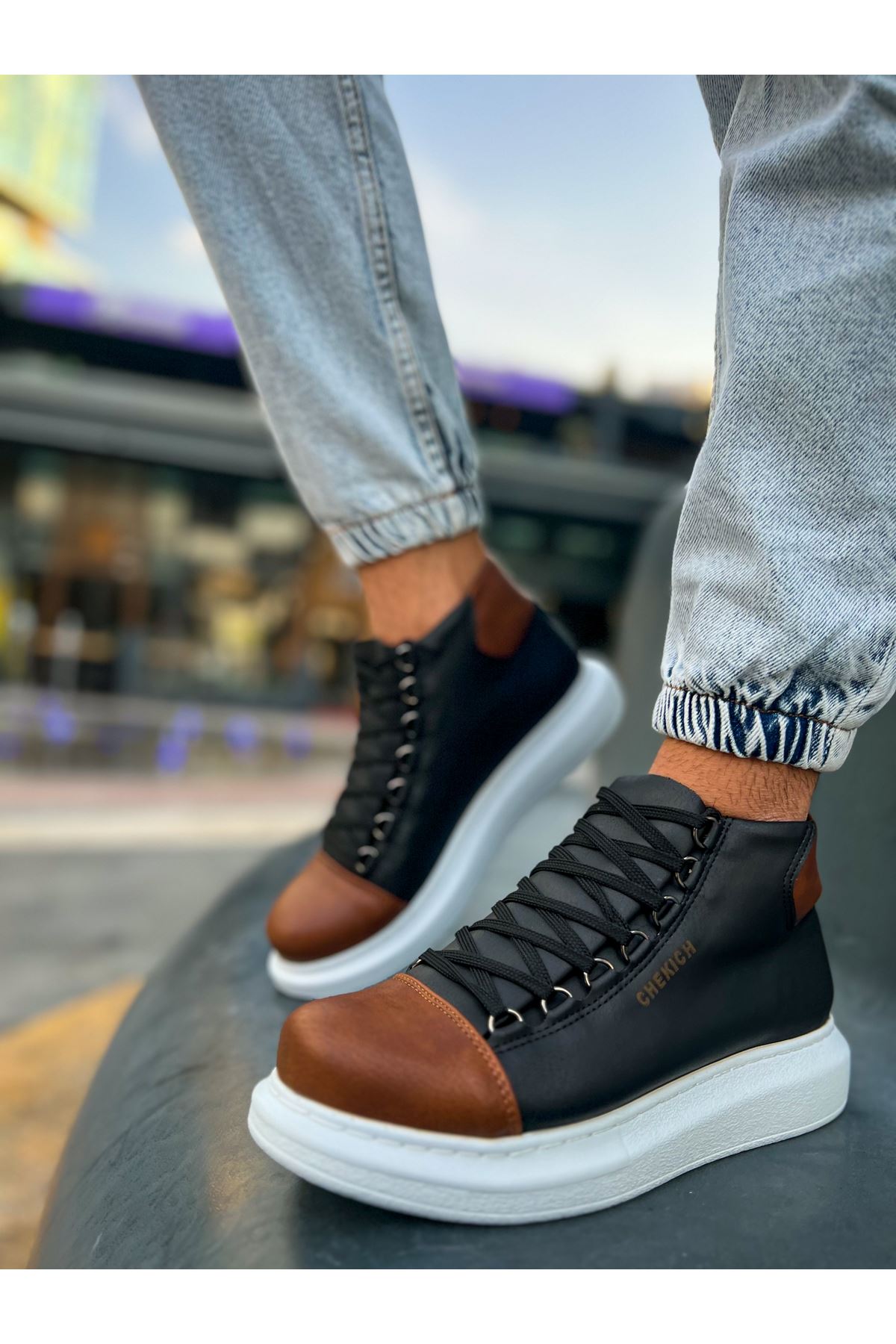 Bağcıklı Erkek Sneaker Bot Siyah Taba - Görsel 5