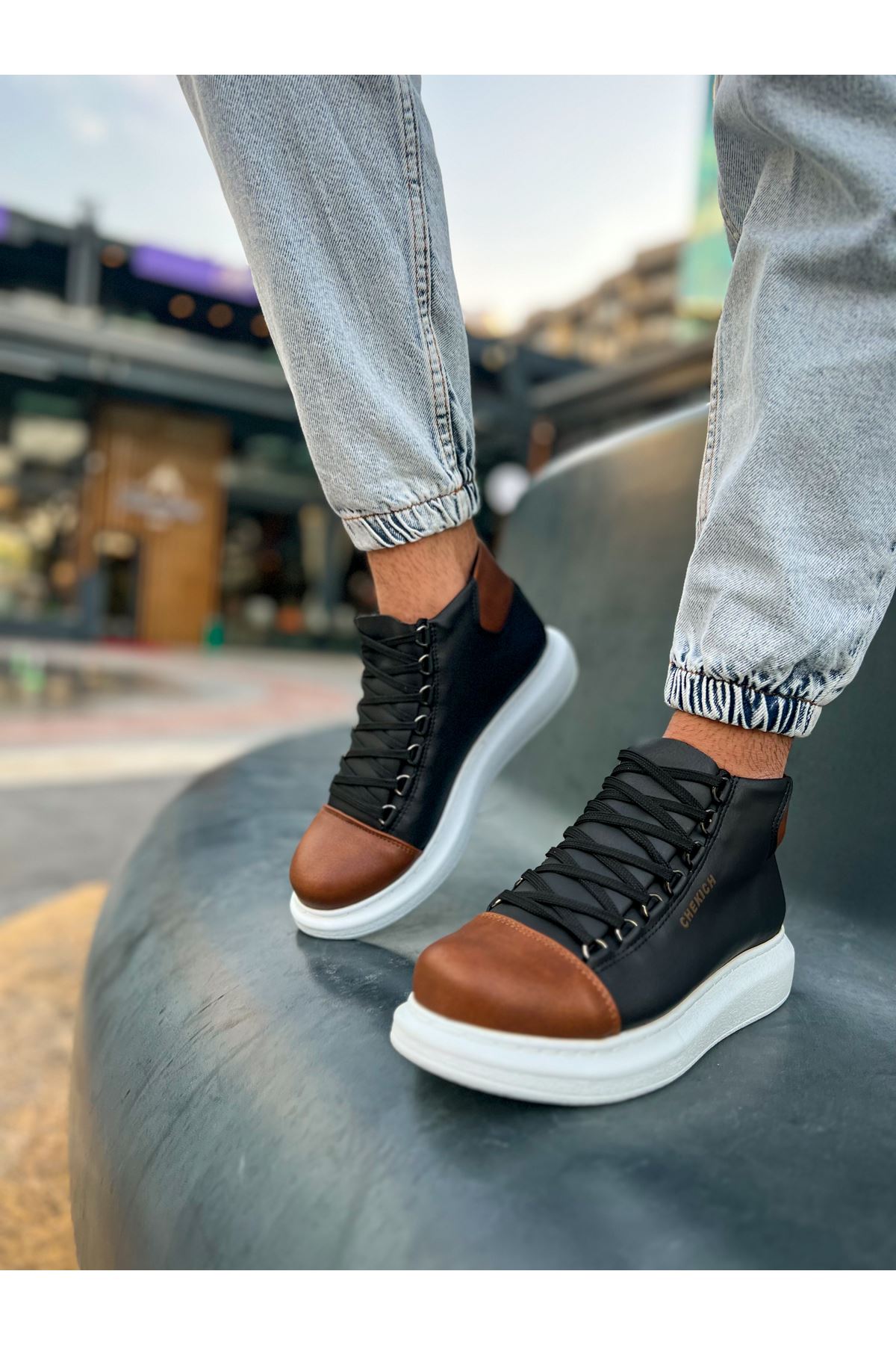 Bağcıklı Erkek Sneaker Bot Siyah Taba - Görsel 6